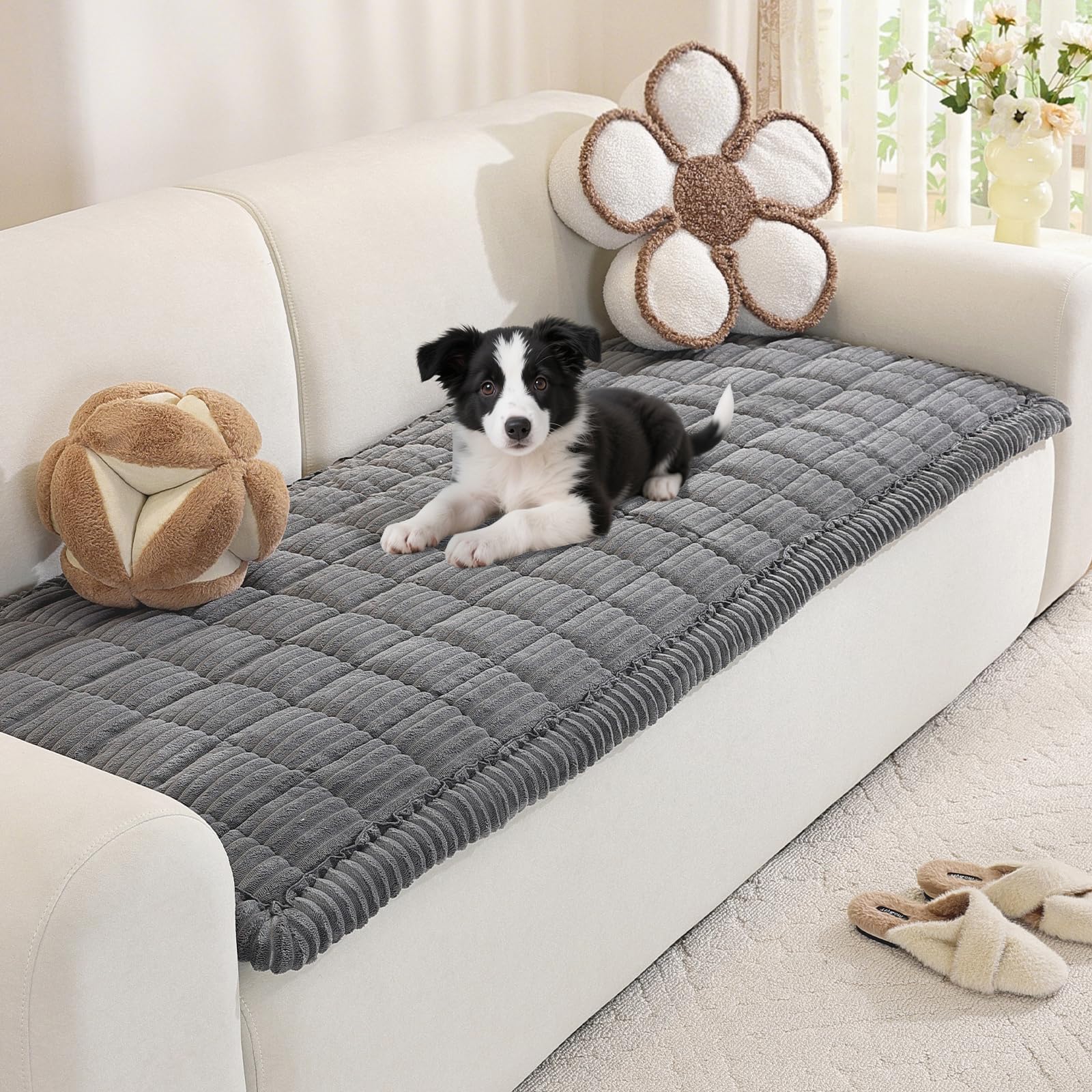 Royhom Pet Sofa Cover Washable, Soft Thick Sofa Cover 2 3 4 Seater, Couch Protector for Dogs, Settee Covers Furniture Slipcovers (Grey, 70x180cm)