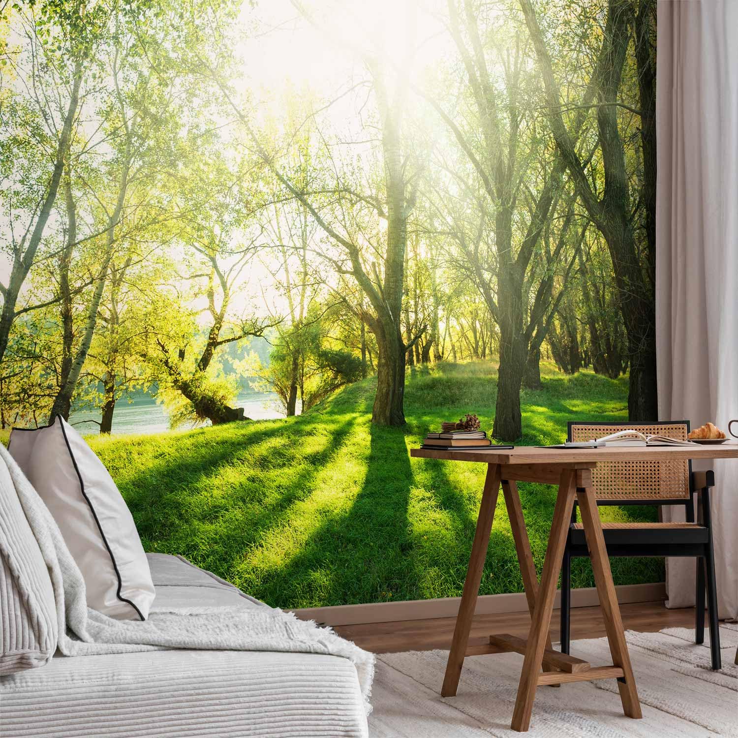 murando - Carta da Parati Adesiva Foresta Bosco 441x315 cm Fotomurali Adesivi Murali Rivestimento Parete Moderna per Pareti Adesiva Muro Decorativo Fotomurale Soggiorno - Nature Paesaggio verde