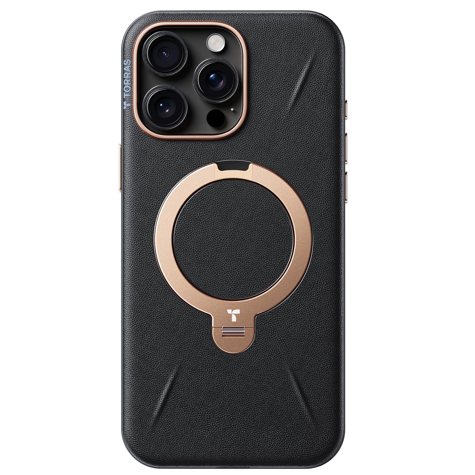 TORRAS Ostand Q3 VegSkin - Funda para iPhone 16 Pro Max (piel de silicona sostenible) (soporte magnético invisible 360°), tacto premium, duradera, funda iPhone 16 Pro Max Case noble estructura de piel