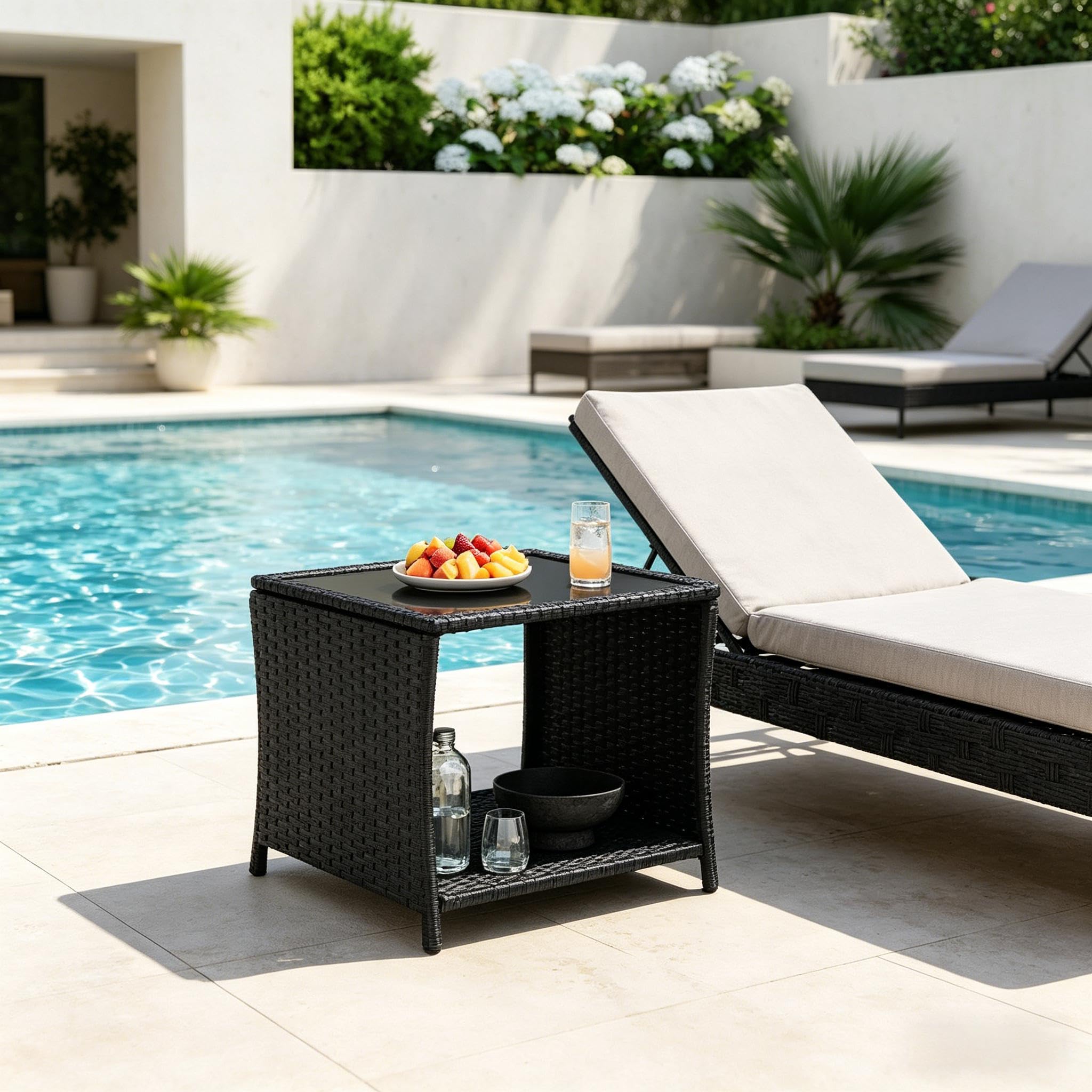 Table d’appoint ronde rotin PE avec rangement pour optimiser les petits balcons