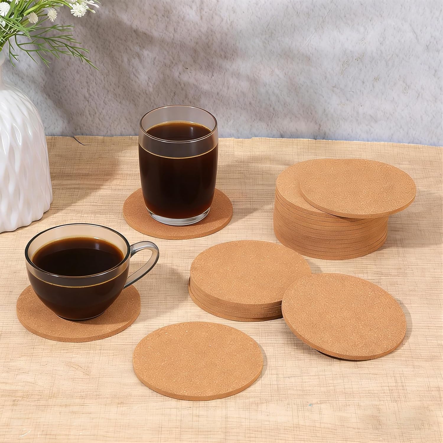 100 Pcs Cork Coasters for Drinks Thick Absorbent Blank Round DIY Coasters Bulk Laser Engraving Ready Non Slip Heat Resistant Reusable for Home Office Cafe Tabletop Protection