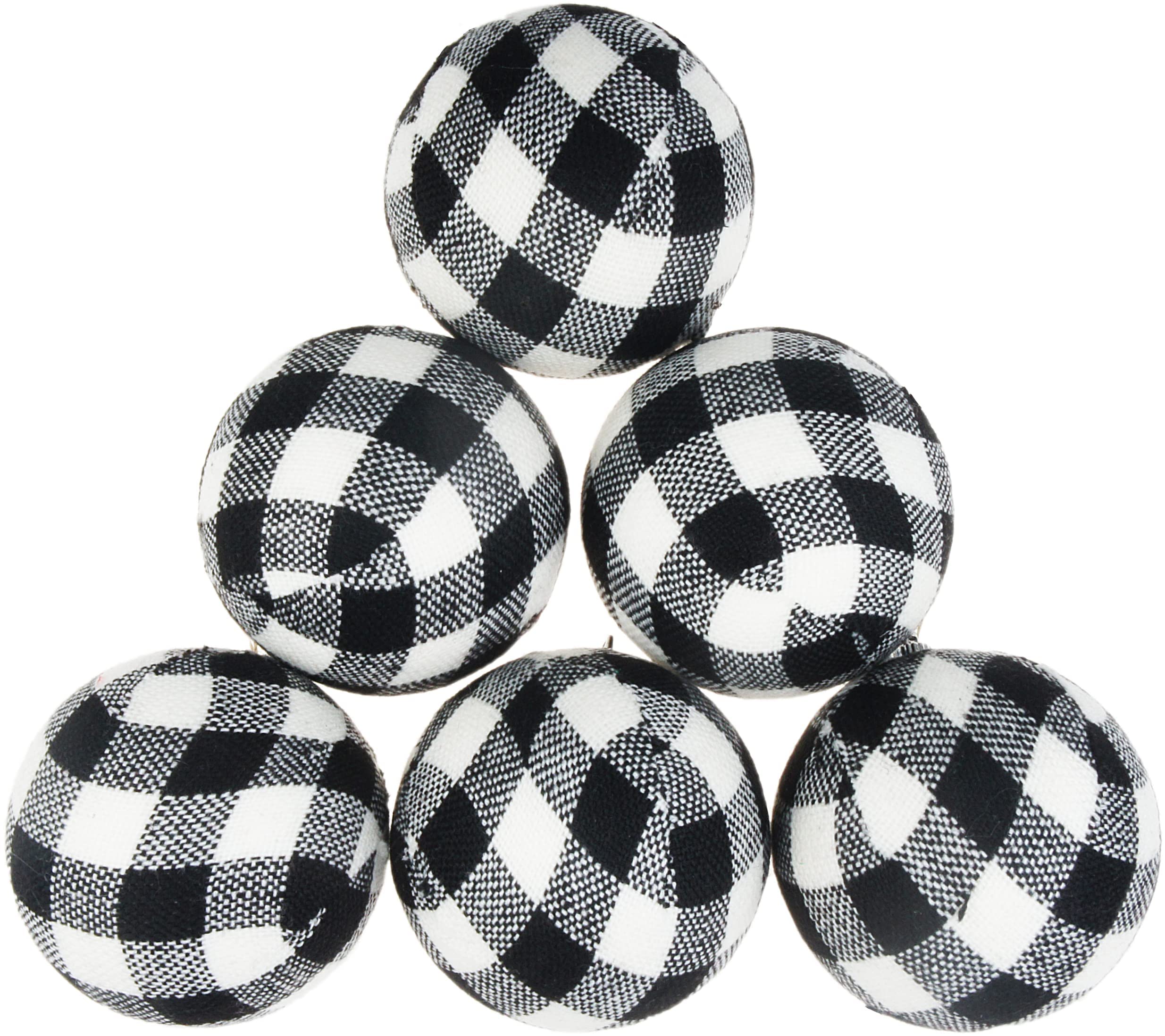 Juego de 6 adornos colgantes de tela a cuadros de búfalo de gran tamaño para árbol de Navidad, decoración de San Valentín, fiesta, 3-1/4 pulgadas (6, negro y blanco)
