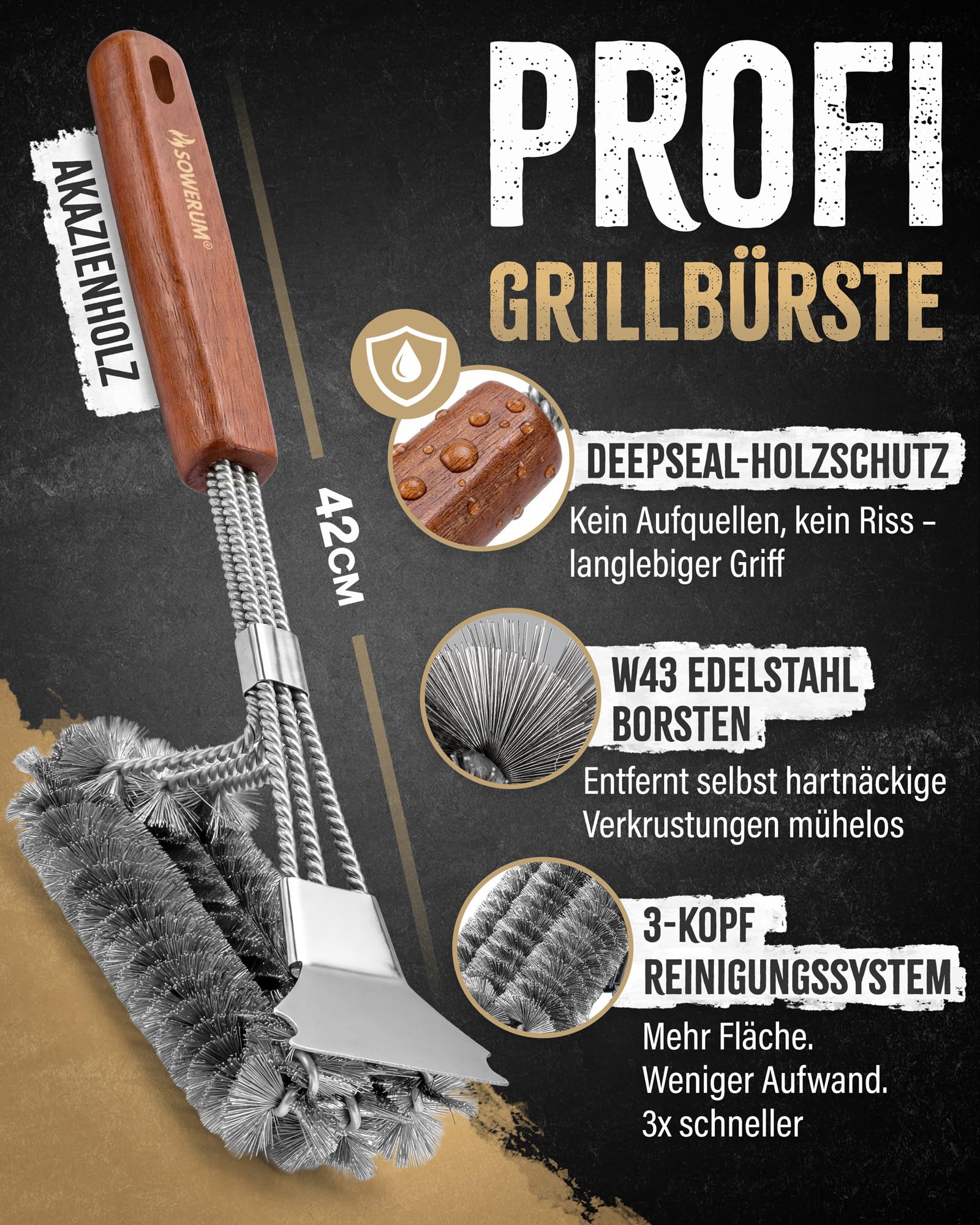 5 in 1 Grillbürste Edelstahl mit Schaber [TESTSIEGER] kompatibel mit Weber Grill Zubehör für gasgrill gusseisen - BBQ Set Grillreiniger bürste für Gussrost - Grillen Geschenke für männer grillzubehör