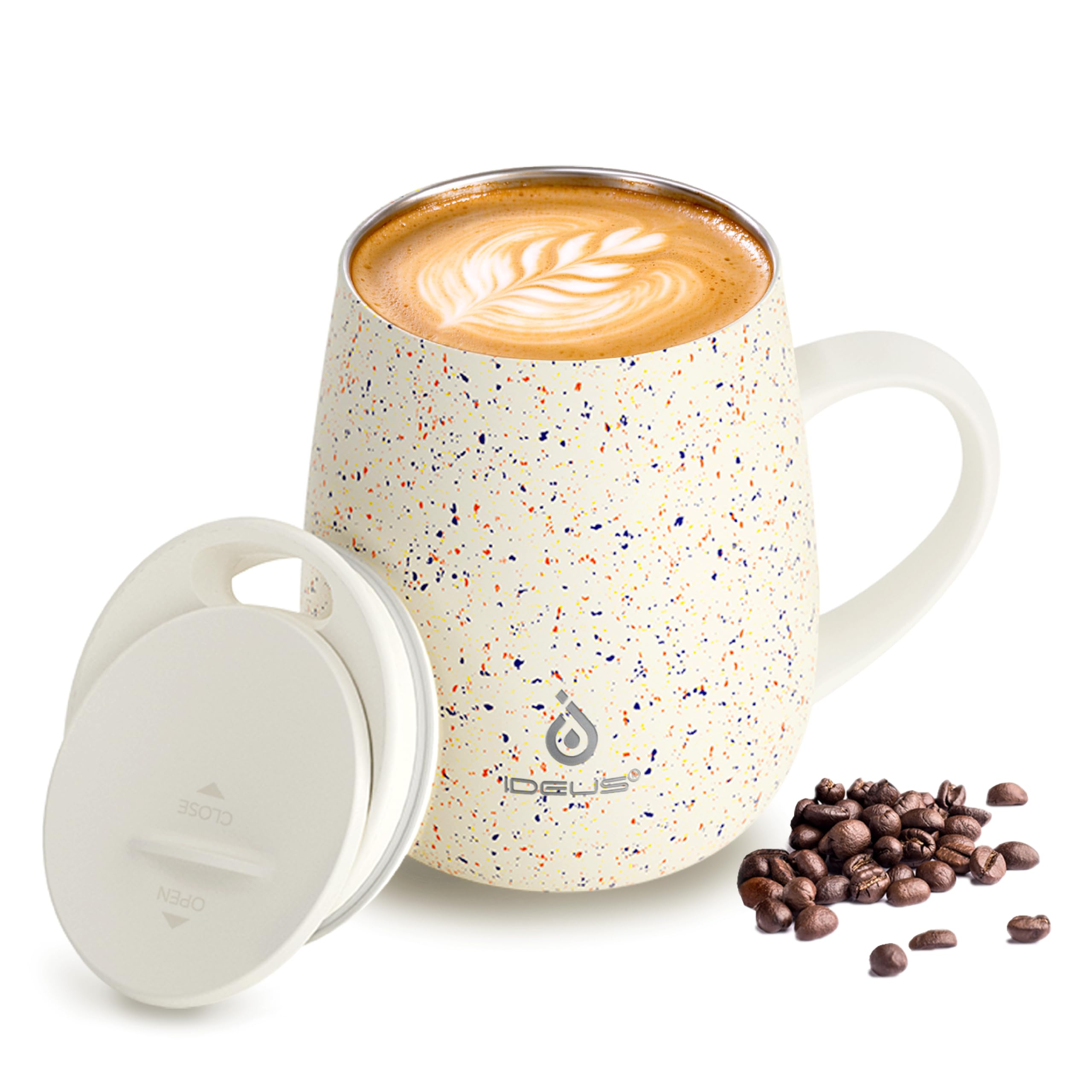 Ideus 460ml Insulated Coffee Mug with Lid and Handle (Cream Confetti) — image 1