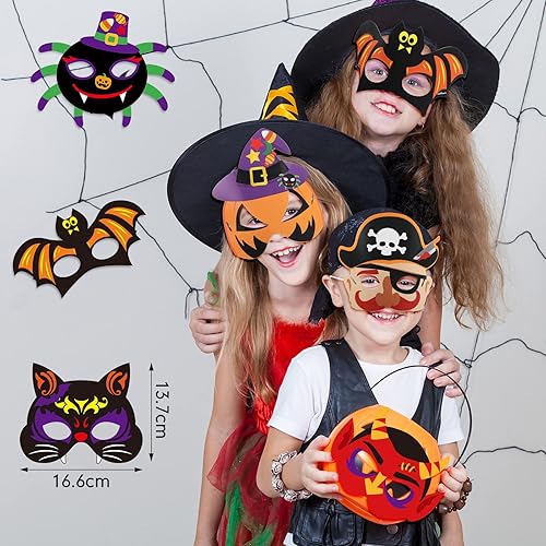 Miniatura 7 de Capoda Kit de manualidades de máscara de Halloween de 24 piezas para niños, máscara de papel de bruja de calabaza, pirata, manualidades para