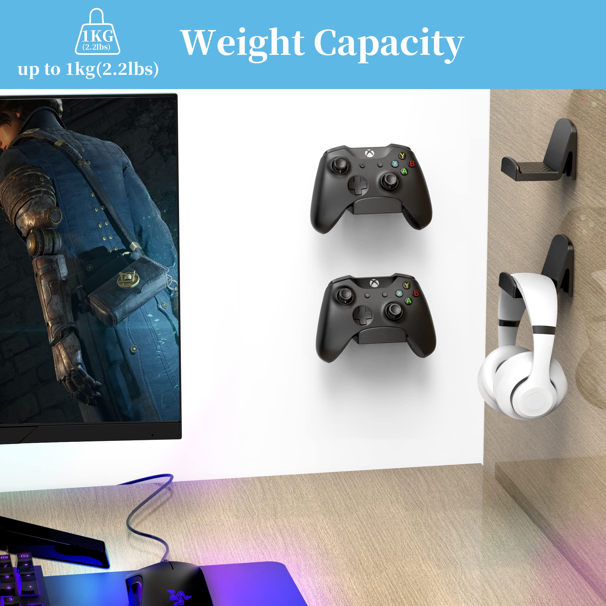 Cozycase Support Mural Universel pour Manette et Casque - Compatible PS4/PS5/Xbox/Switch (Noir)