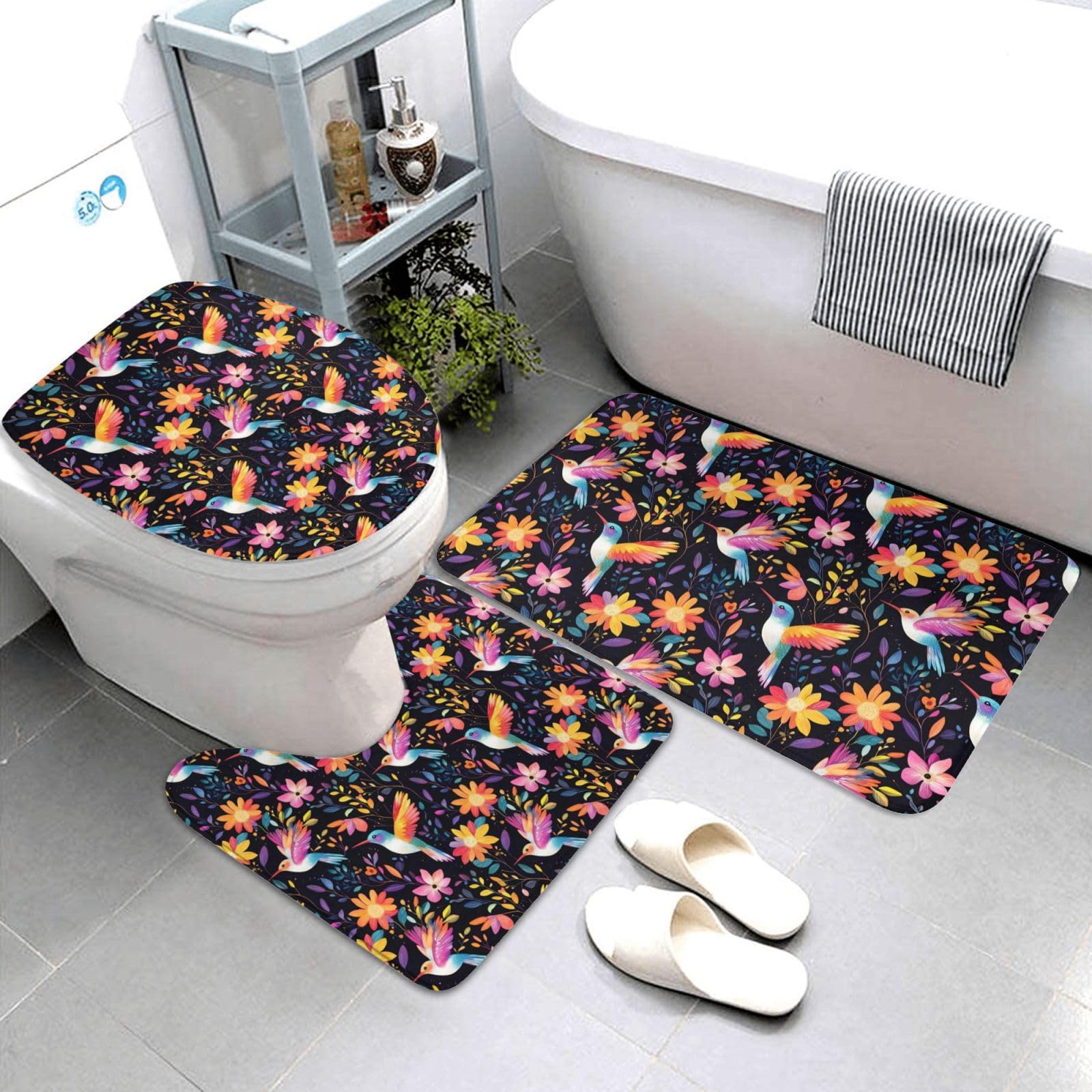 Tapis de bain colibri antidérapant et ultra absorbant lavable