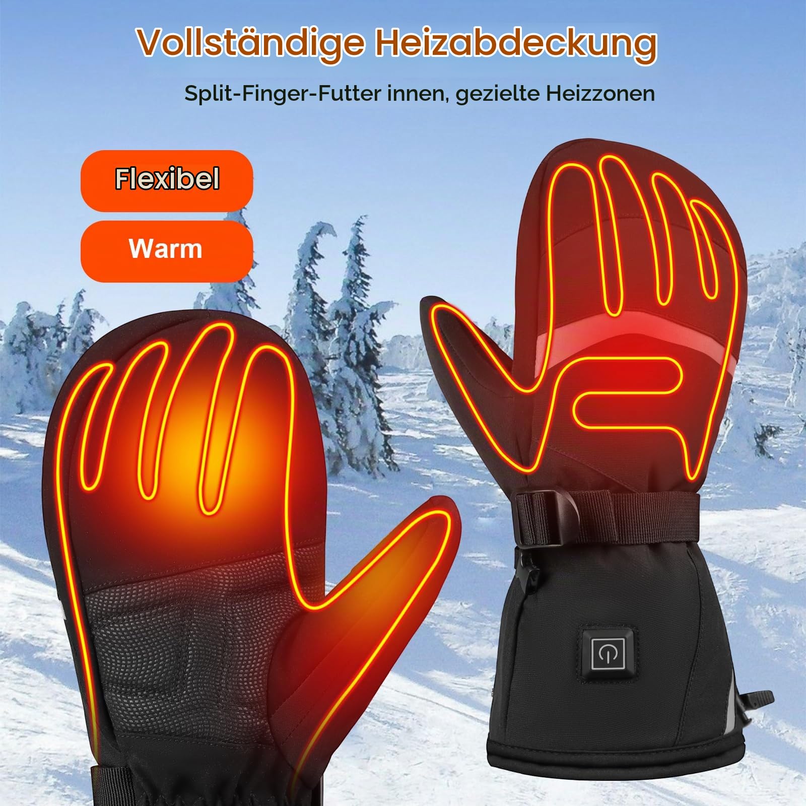 Elektrisch Beheizbare Handschuhe mit 3000mAh Akku, Touchscreen Fingerspitzen Beheizte Handschuhe für Damen Herren, 3 Wärmestufe, Wasserdicht, C