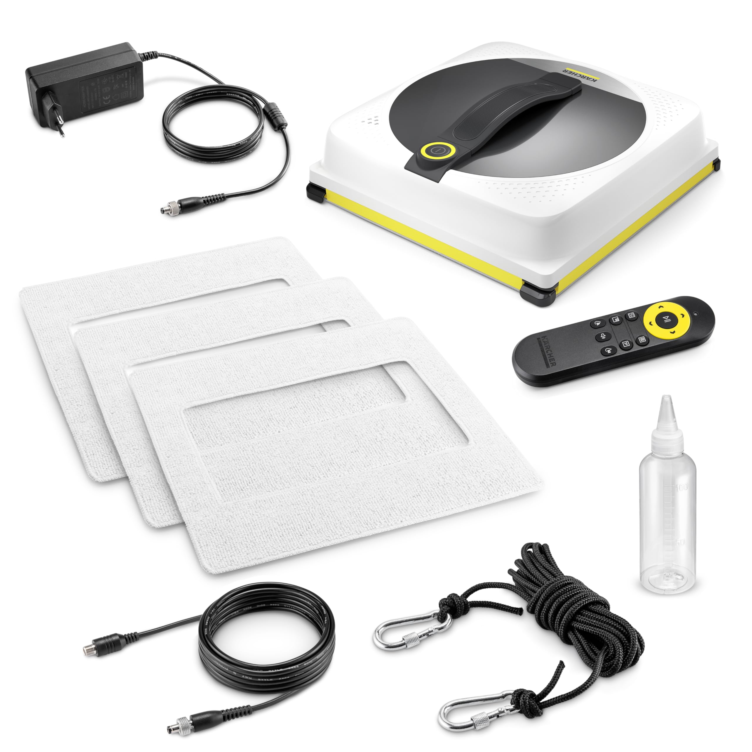 Kärcher Robot de ventana RCW 4, limpieza automática de ventanas, con cable de seguridad y batería de emergencia de 2,5 min/m², depósito: 150 ml, 5 modos de limpieza, cable: 5 m, 3 toallitas