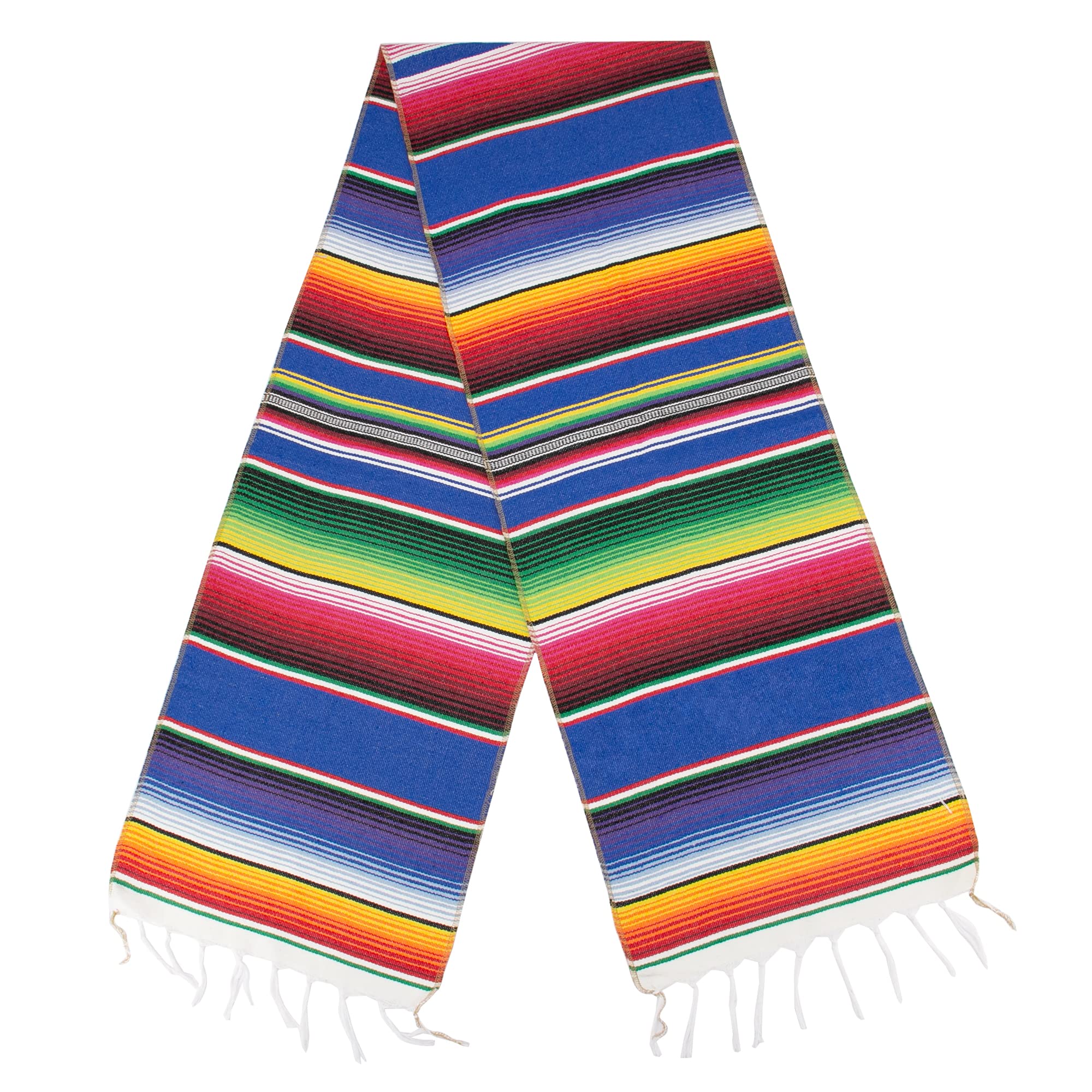 Time To Sparkle Blue Mexican Serape Table Runner 14 X 84 Inches For Mexican Fiesta Decorations Wedding Outdoor Picnics Dining Table Hand Woven Cotton Table Runner With Fringe