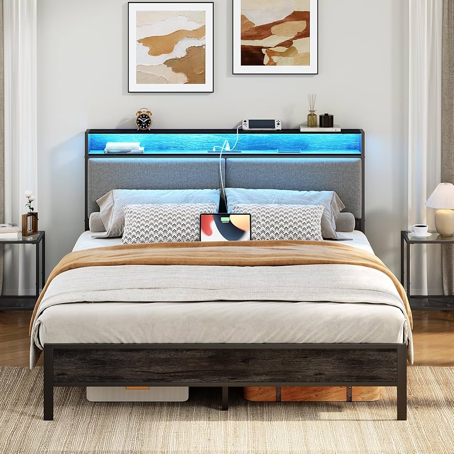 ベッドフレーム bed frame with mattress HOOBRO Full Bed Frame, Metal Platform Bed Frame with Storage