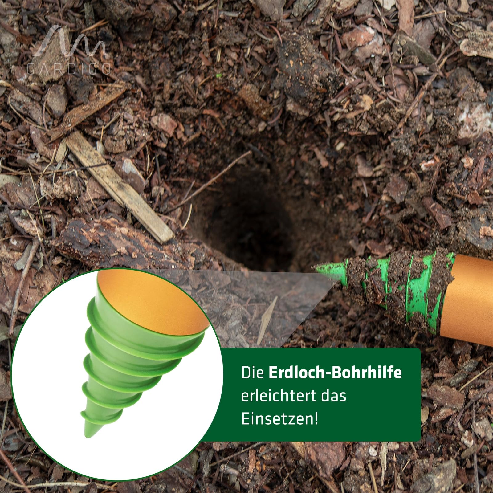 Gardigo® Repellente per Talpe e Formiche Deluxe Set di 4 Dissuasore Talpe | con Aiuto per la Perforatura | Repellente per Formiche e Talpe per il Giardino | Anti Talpa | 400-500 Hz