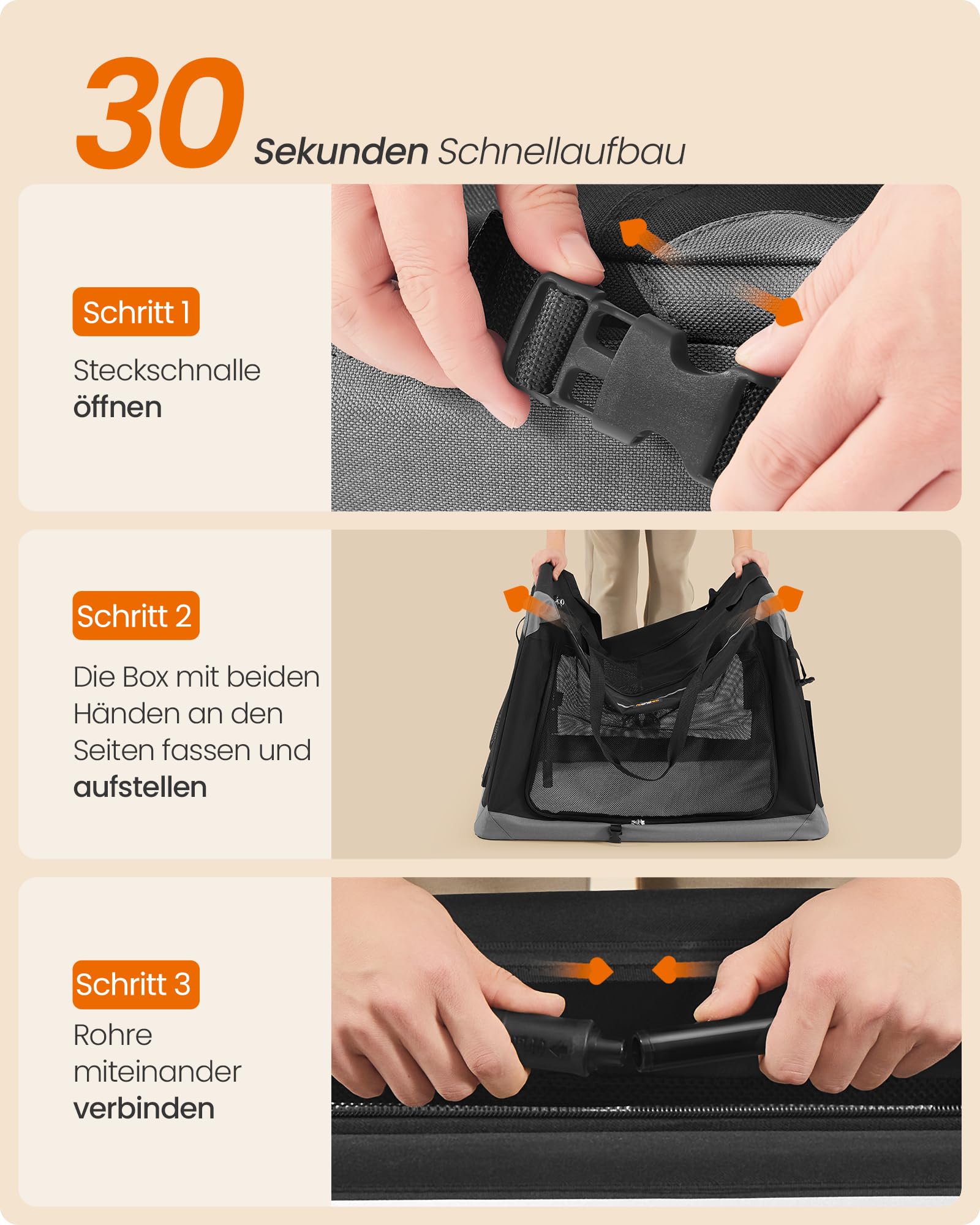 Feandrea Hundebox faltbar, Transportbox, Hundetasche, Oxford-Gewebe, mit 4 Türen aus Netzstoff, Griffen, Tasche, 91,4 cm, für große Hunde, tintenschwarz-Taubengrau PDC029BH01