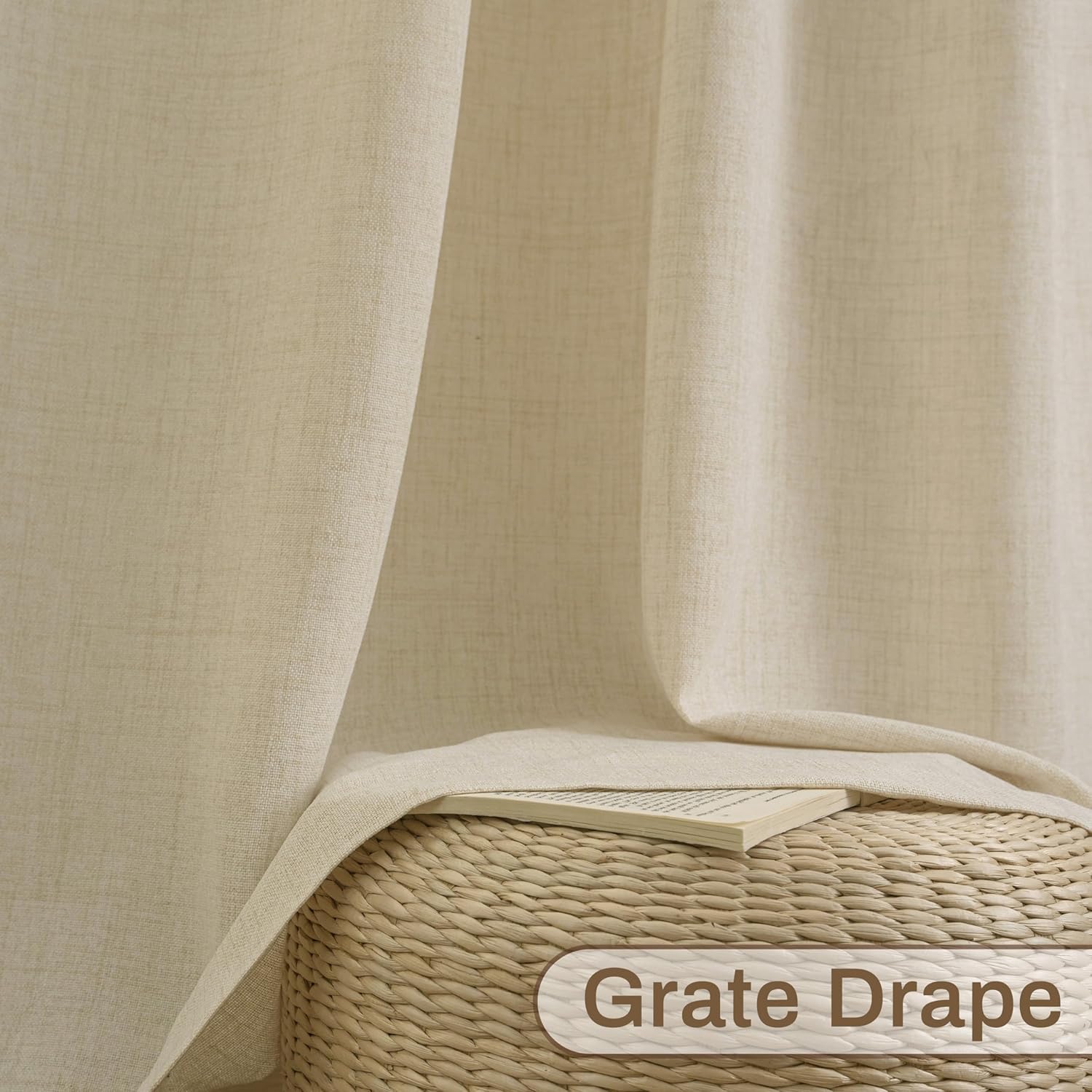 DriftAway Beige Linen Curtains 63 Inches Long for Living Room Thick Semi Sheer 2 Panels Farmhouse 3 Inch Rod Pocket Back Tab Boho Rustic Light Filtering Window Drapes for Bedroom Privacy Assured