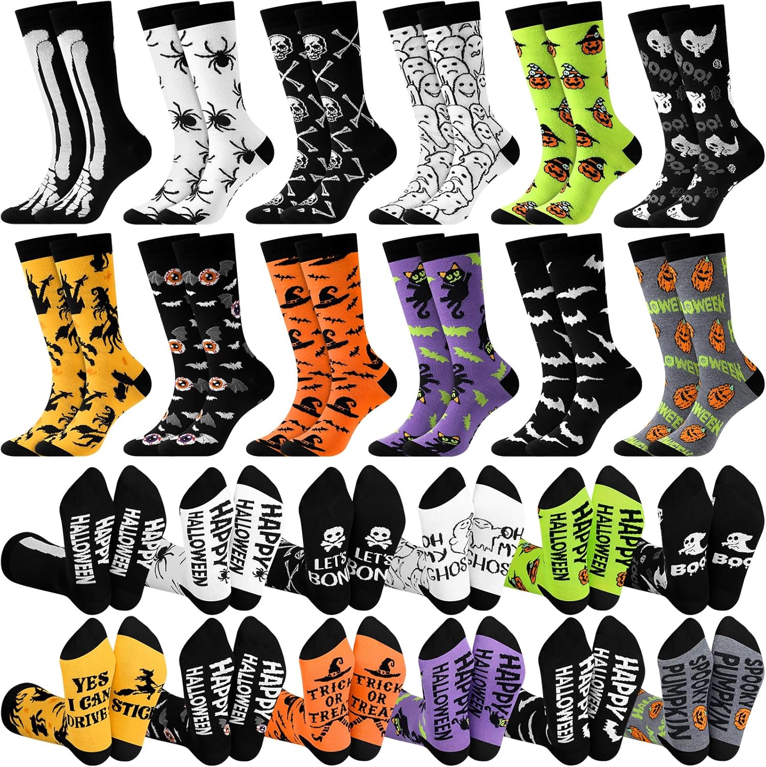 Cozypower 12 Pairs Mens Halloween Socks Bulk Novelty Happy Halloween Dress Socks for Adults Holiday Fun Pattern Mid Calf Costume Party Favors