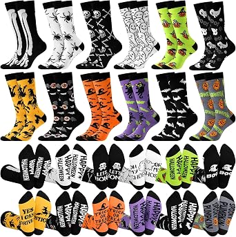 Cozypower 12 Pairs Halloween Socks Bulk for Adult Men, Skull Novelty Socks