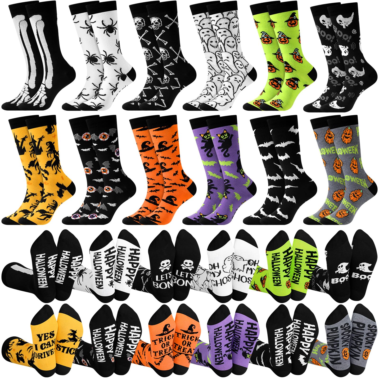 Cozypower 12 Pairs Halloween Socks Bulk for Adult Men, Skull Novelty Socks