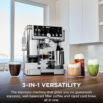 Ninja Luxe Pro 3-in-1 Coffee Machine, Latte, Cappuccino, Cold Brew & Espresso Maker With Built in Bean Grinder & Milk Frother, Easy to Use, 5 Automated Froth Presets, Silver, ES701UK