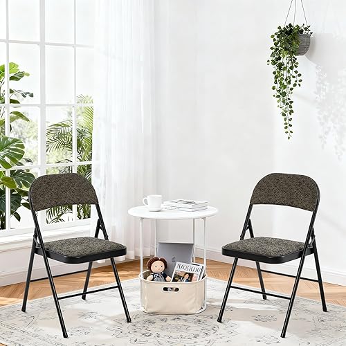 Miniatura 2 de DUMOS Paquete de 2 sillas plegables con cojín acolchado y respaldo, juego de sillas de comedor portátiles apilables de tela, para el hogar y la