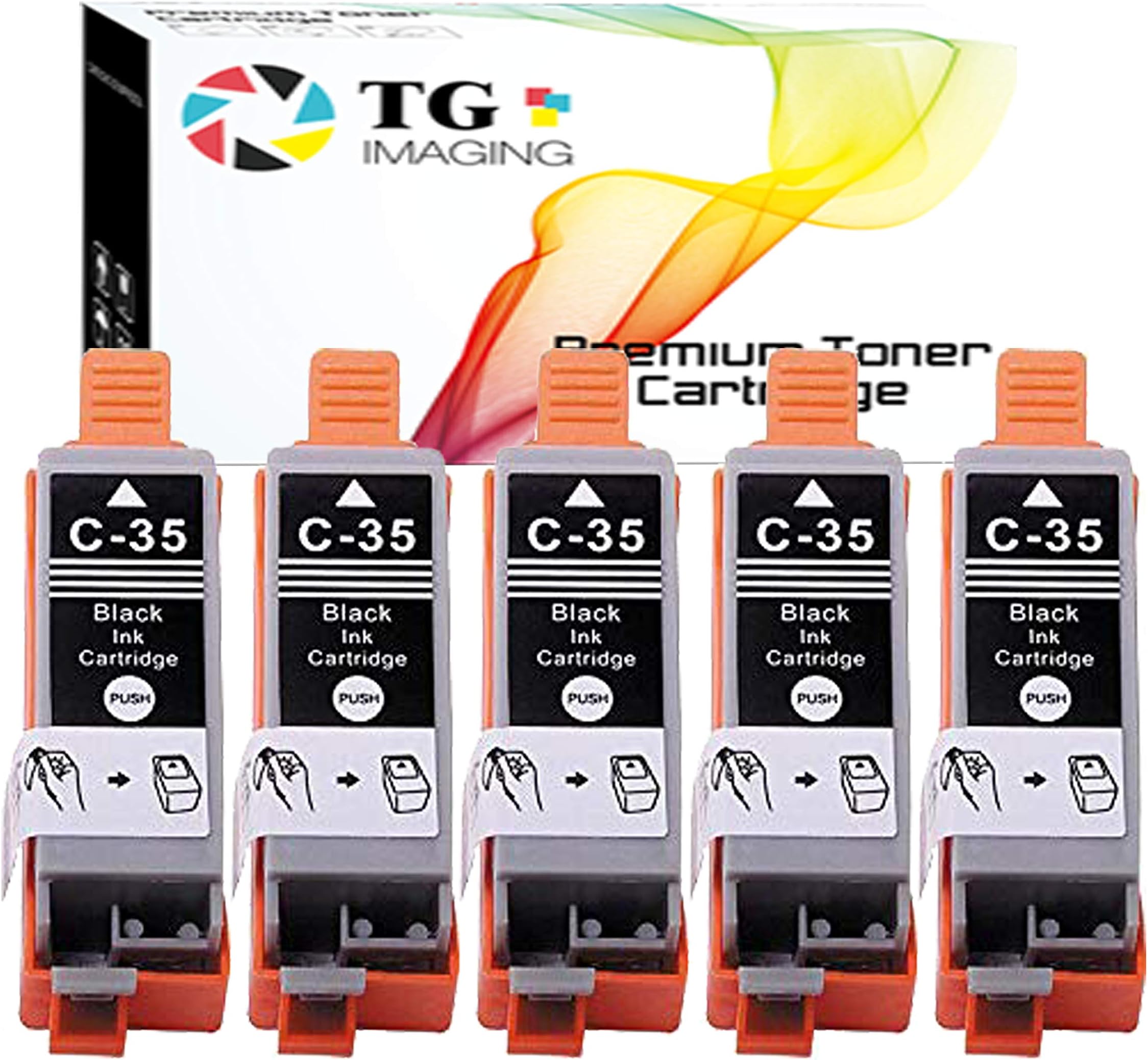 TG Imaging Compatible PGI35 Ink Cartridge Replacement for Canon PGI-35 Ink PGI 35 for PIXMA IP100B IP100 IP110 Printer (Black, 5 Pack)