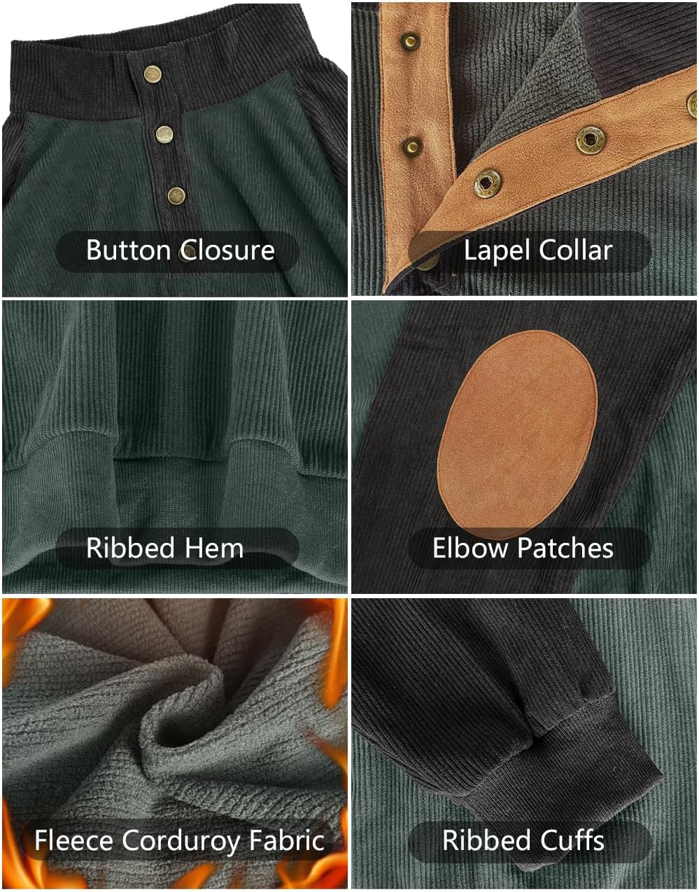 Mens Casual Corduroy Sweatshirt Long Sleeve Stand Collar 1/4 Button Up Pullover Fall Polo Sweaters - Image 6