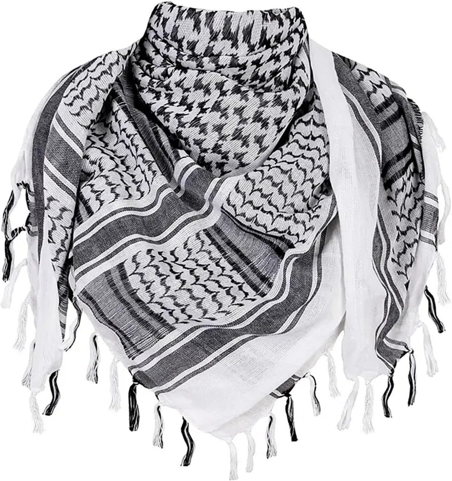 Black and White Shemagh Scarf, Desert Style, Kufiya, keffiyeh, ghutrah, Hattah, 100% Cotton, Suitable for Paintballing, Role Playing, Dune Bashing, XL Size