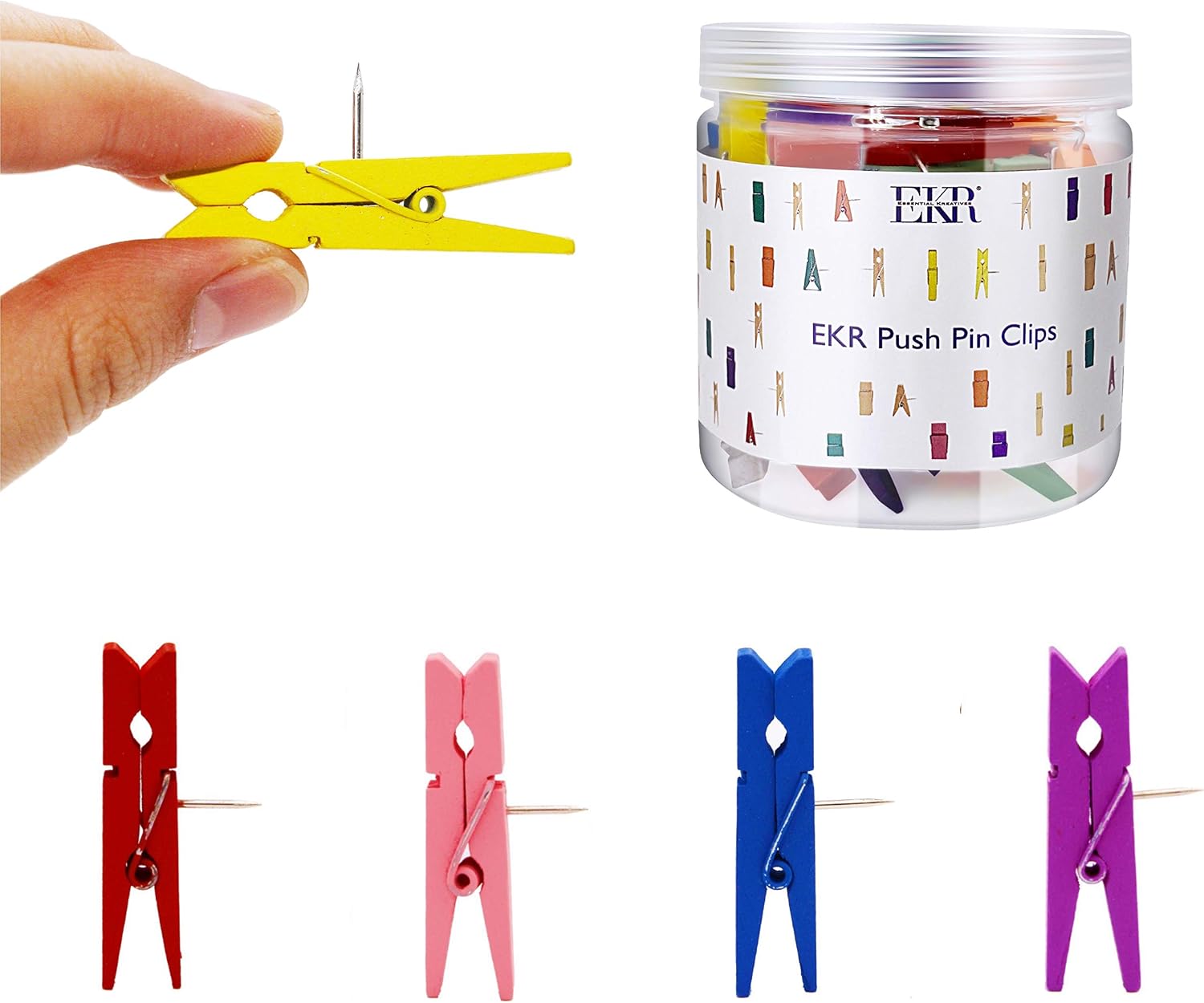 EKR VBLab 50 Count Never Falling Off Push Pin Clips for Bulletin Board Cork Board Pins (Muti Color)