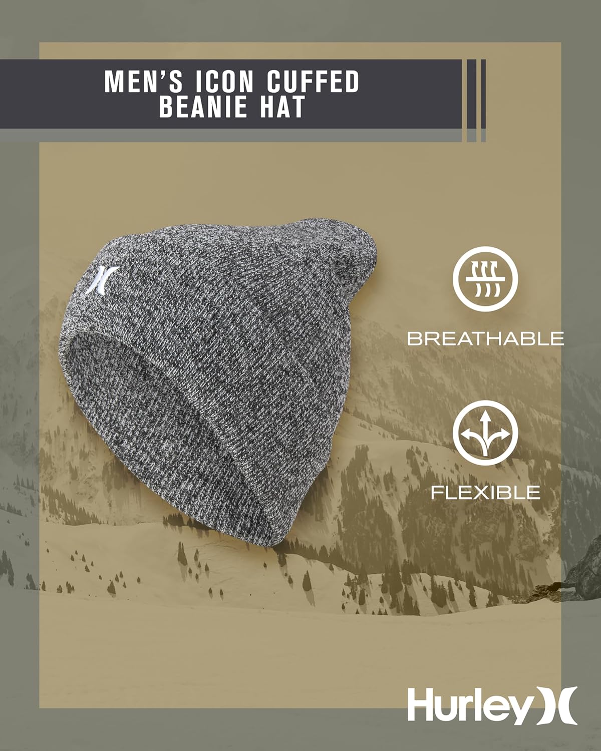 Hurley Men's Winter Hat - Heavyweight Slouchy Fit Icon Cuffed Beanie - Image 2