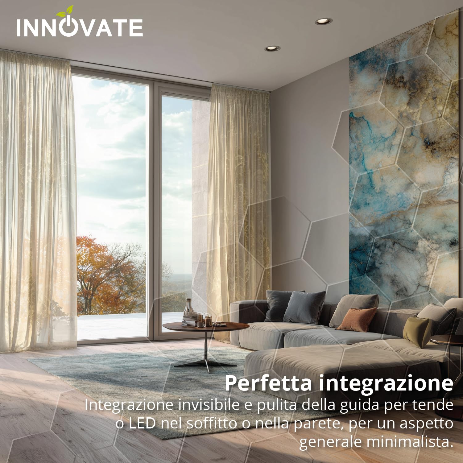 INNOVATE Binario tenda soffitto Cartongesso [incl. copertine e inserti] Profilo alluminio per LED striscia e Tende per interni I Bastone tenda Cucina bagno salotto Bastoni tende (1 Binario, 200 cm)