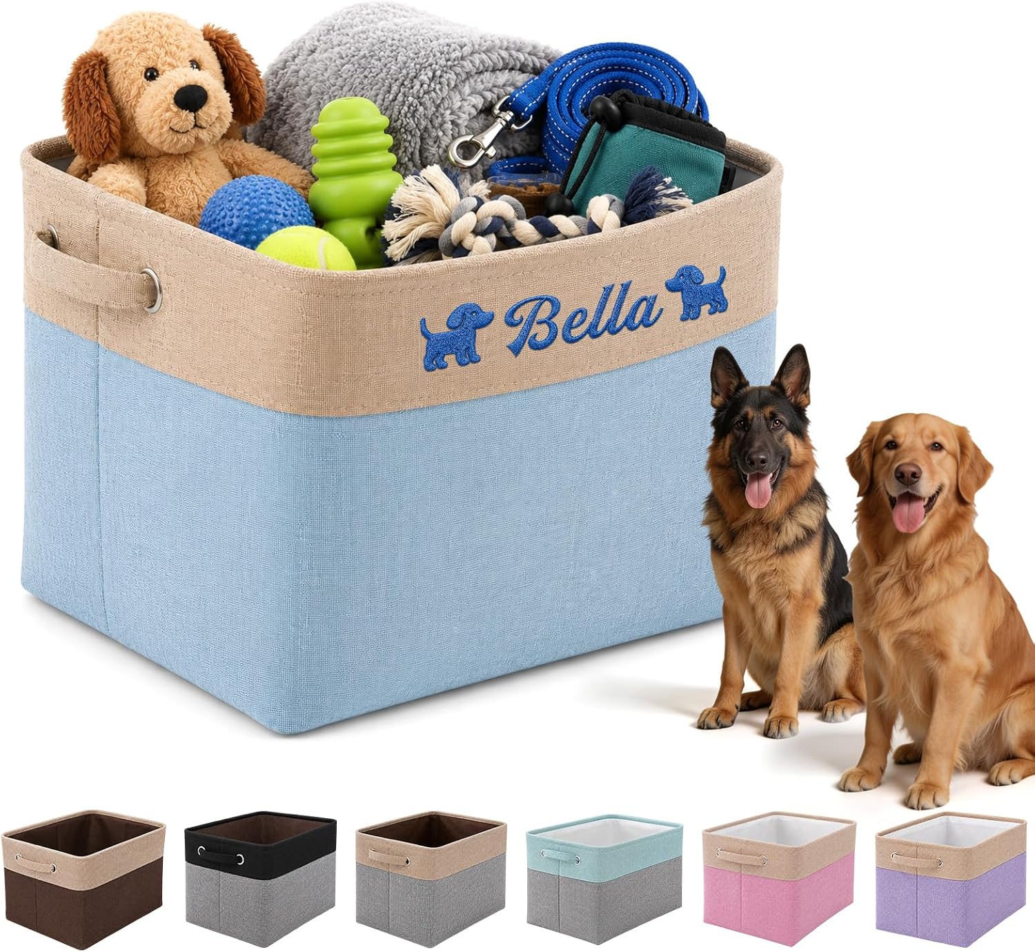 Personalized Dog Toy Storage Basket Bin with Embroidered Name