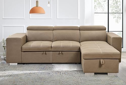 Miniatura 5 de THSUPER Sofá cama modular de microfibra de 102 pulgadas en forma de L con cama extraíble y diván de almacenamiento, sofás convertibles con