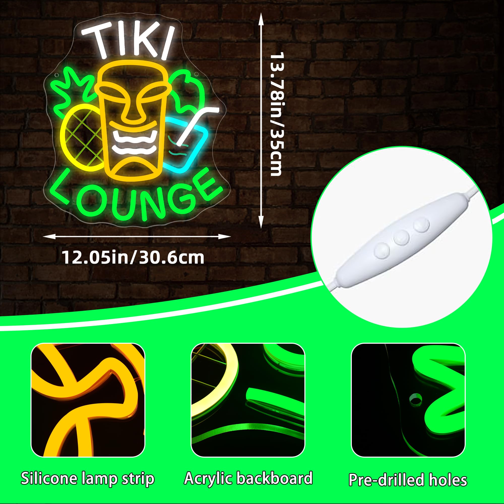 Tiki Lounge, Neonschild für Wanddekoration, dimmbar, Tiki-Bar, Neonlicht für Männerhöhle, Bier, Leuchtschild für Zuhause, Bar, Bierladen, Strand, Party, Schlafzimmer, Weihnachten, Geburtstag
