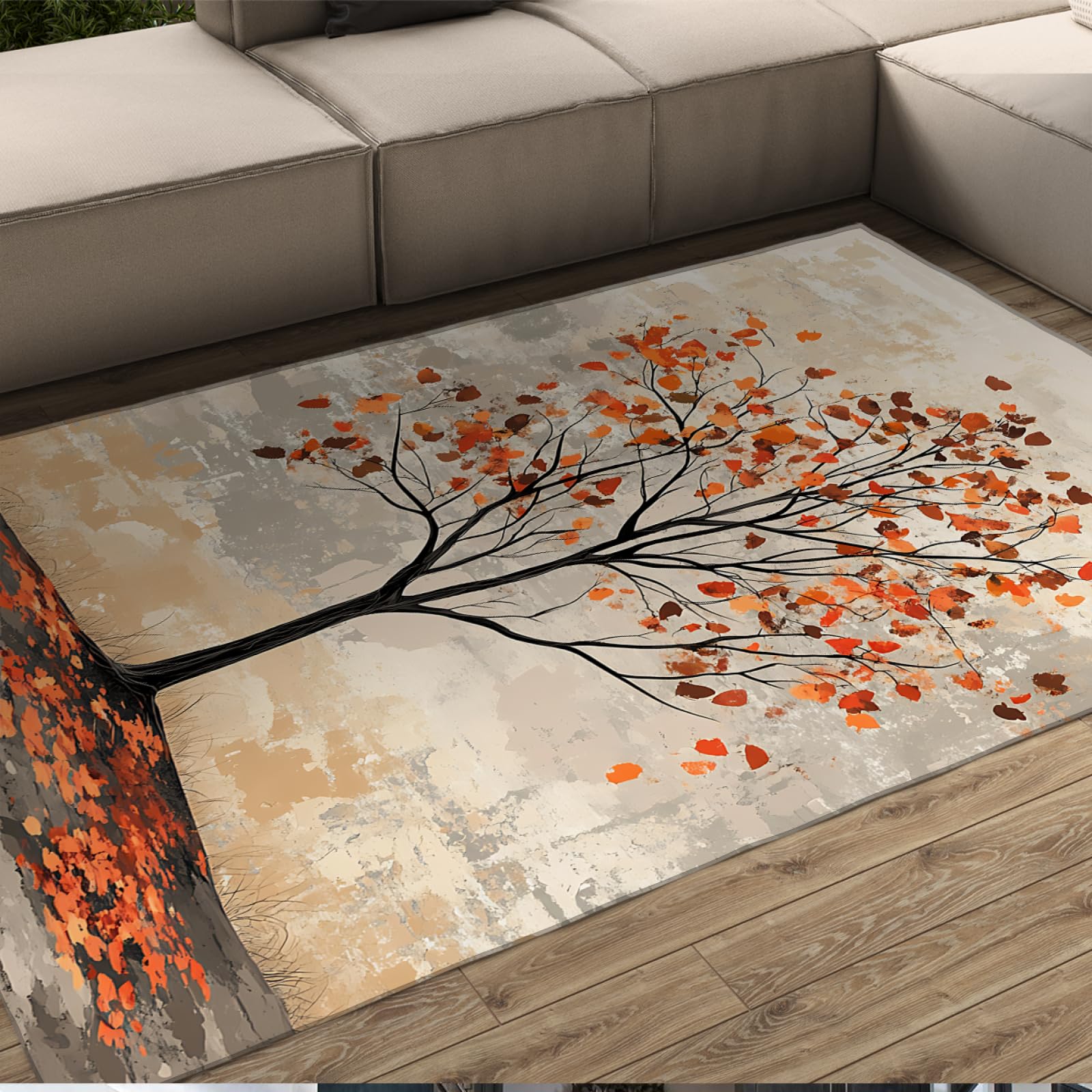 Dywaniki w stylu retro, zmywalne, jesienne, drzewo, duży dywan do salonu, antypoślizgowy, odporny na plamy, składany dywan do jadalni, pokoju gościnnego, 150 x 200 cm