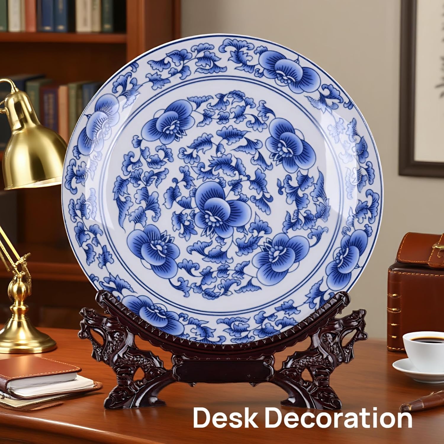 Blue and White Porcelain Decorative Plate – Traditional Qinghua Floral Art from Jingdezhen,10-Inch Diameter Blue and White Decor for Wall/Table Display – Unique Gift for Home, Office & Celebrations