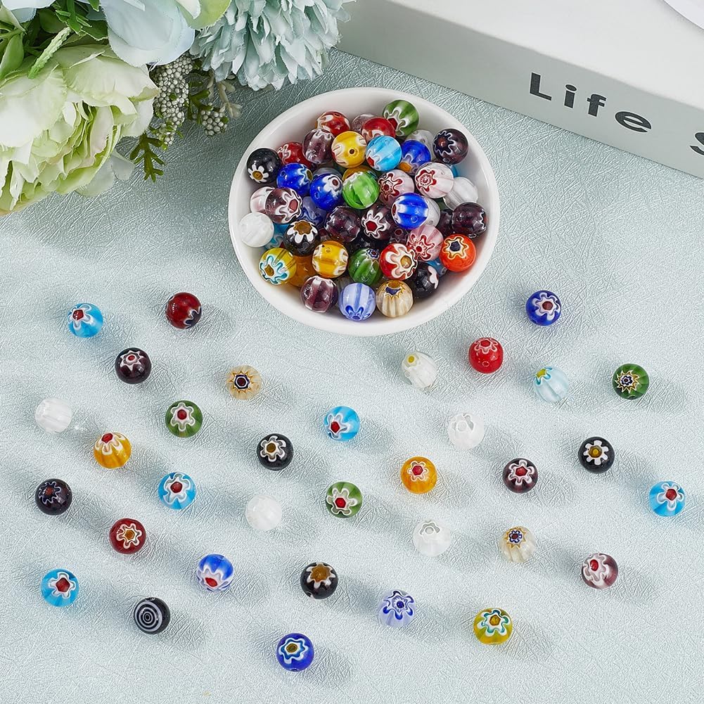 111PCS 10mm Round Millefiori Glass Beads for Jewelry Making image 3