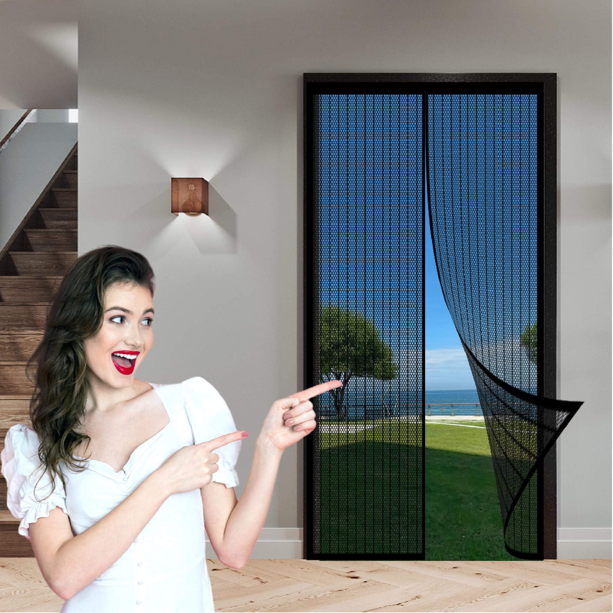 Moustiquaire porte 100x242 cm noir sans perçage pour entrée de balcon