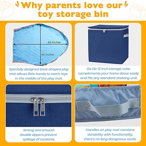 Miniatura 5 de SAM AND MABEL Cesta de almacenamiento de juguetes y tapete de juego, cubo apilable y plegable de 13 x 13 x 13 pulgadas, organizadores de juguetes y