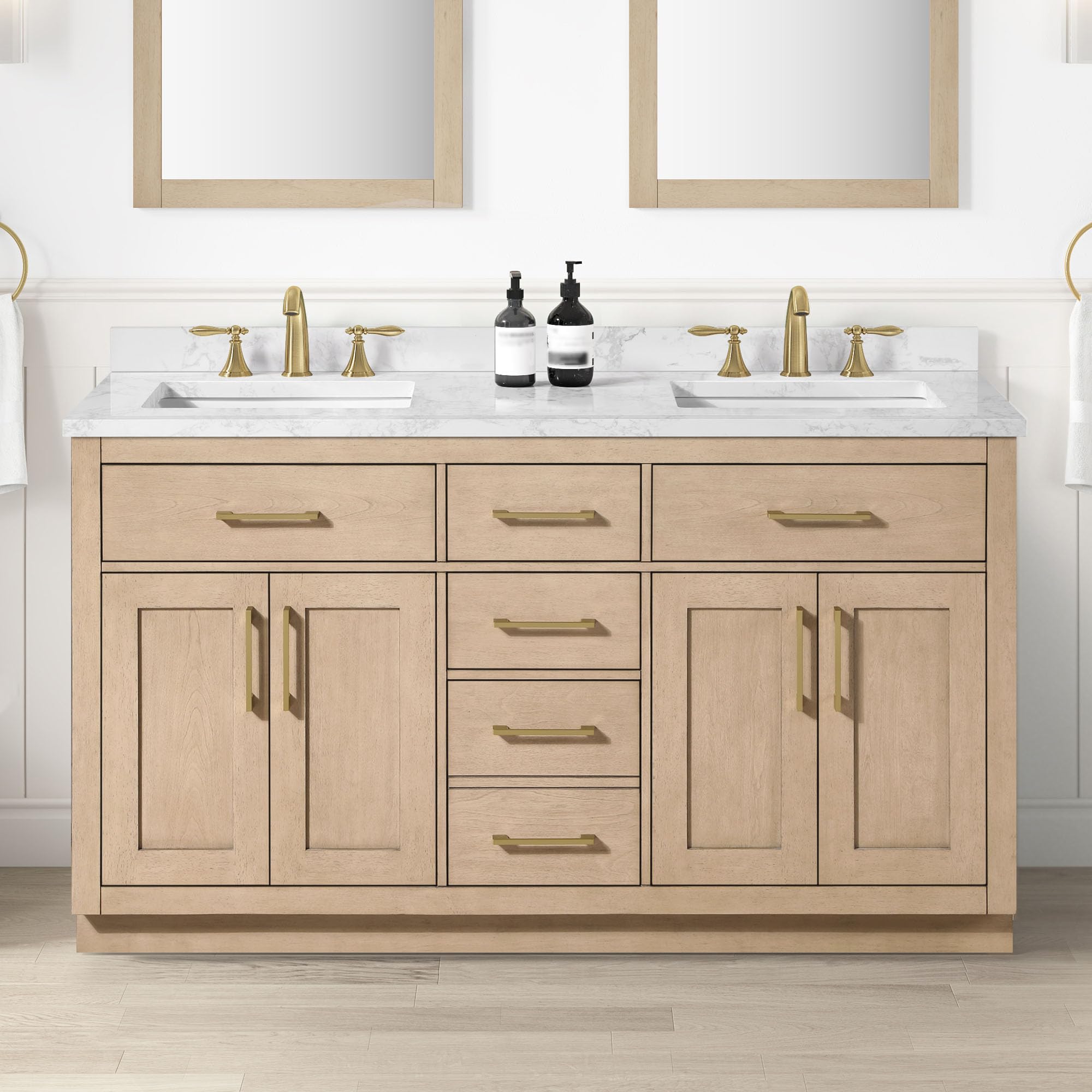 OVE Decors Athea 60" Sahara Birch Bathroom Vanity, Brushed Gold Hardware