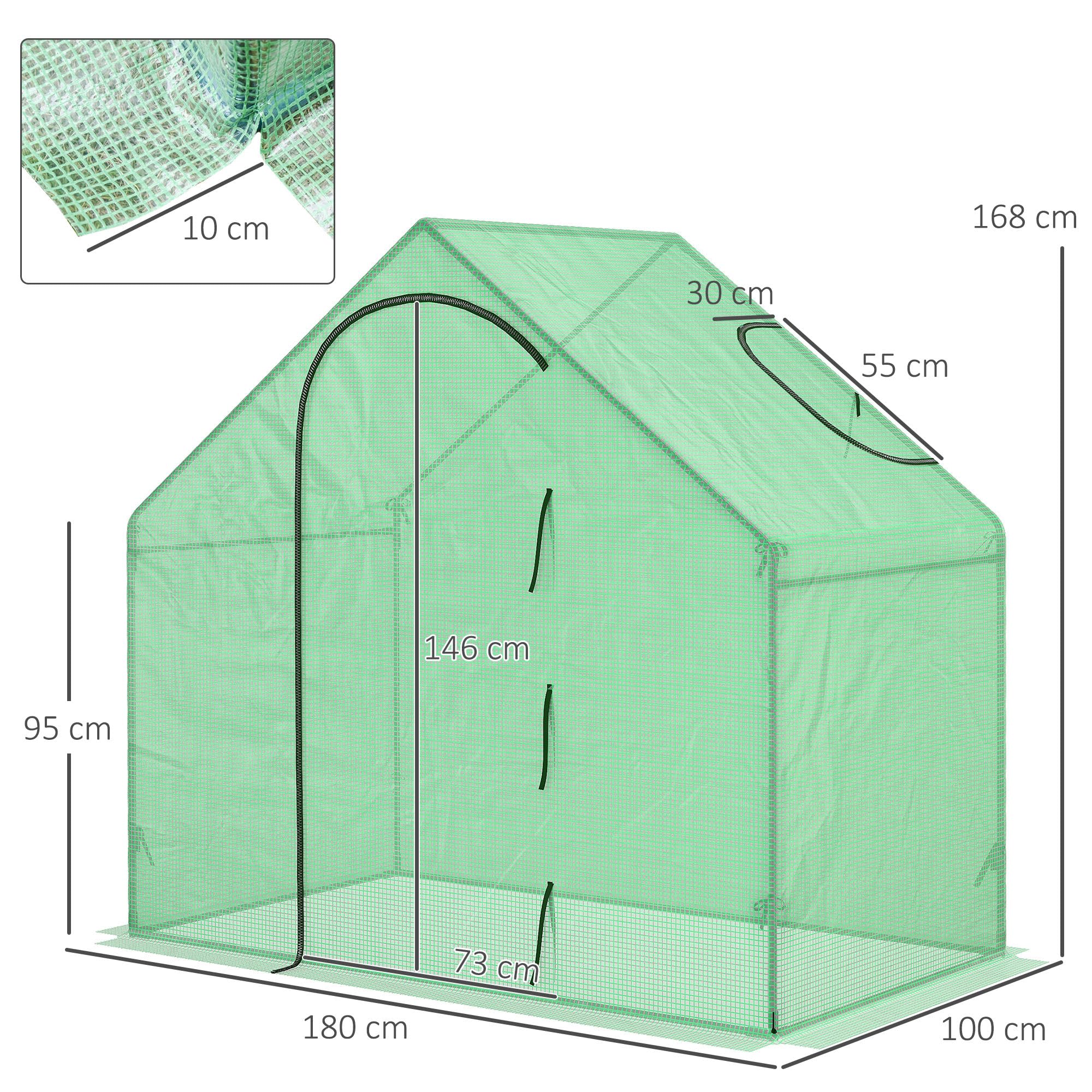 Outsunny Serra da Giardino in Polietilene e Acciaio con Porta a Cerniera e Presa d'Aria, Funi e Paletti Inclusi, 1.8x1x1.7 m, Verde
