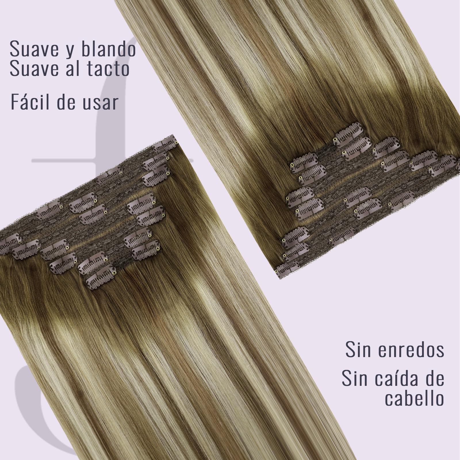 Fshine Extensiones de Clip de Pelo Natural 120 Gramos7 Piezas 16 Pulgadas Color 3 Marrón Más Oscuro Desvaneciendo a 8 Marrón Ash Resaltado con 22 Rubio Remy Pelo HumanoColor 3 8 22 Color 3 8 22 — view 4