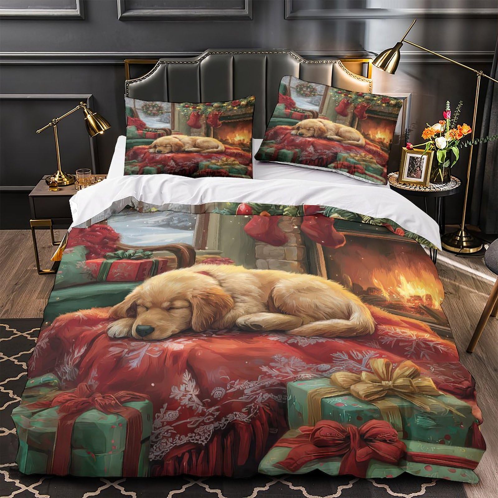 Housse de couette Noël lit king size 3D drap de lit respirant motif animal pour chambre