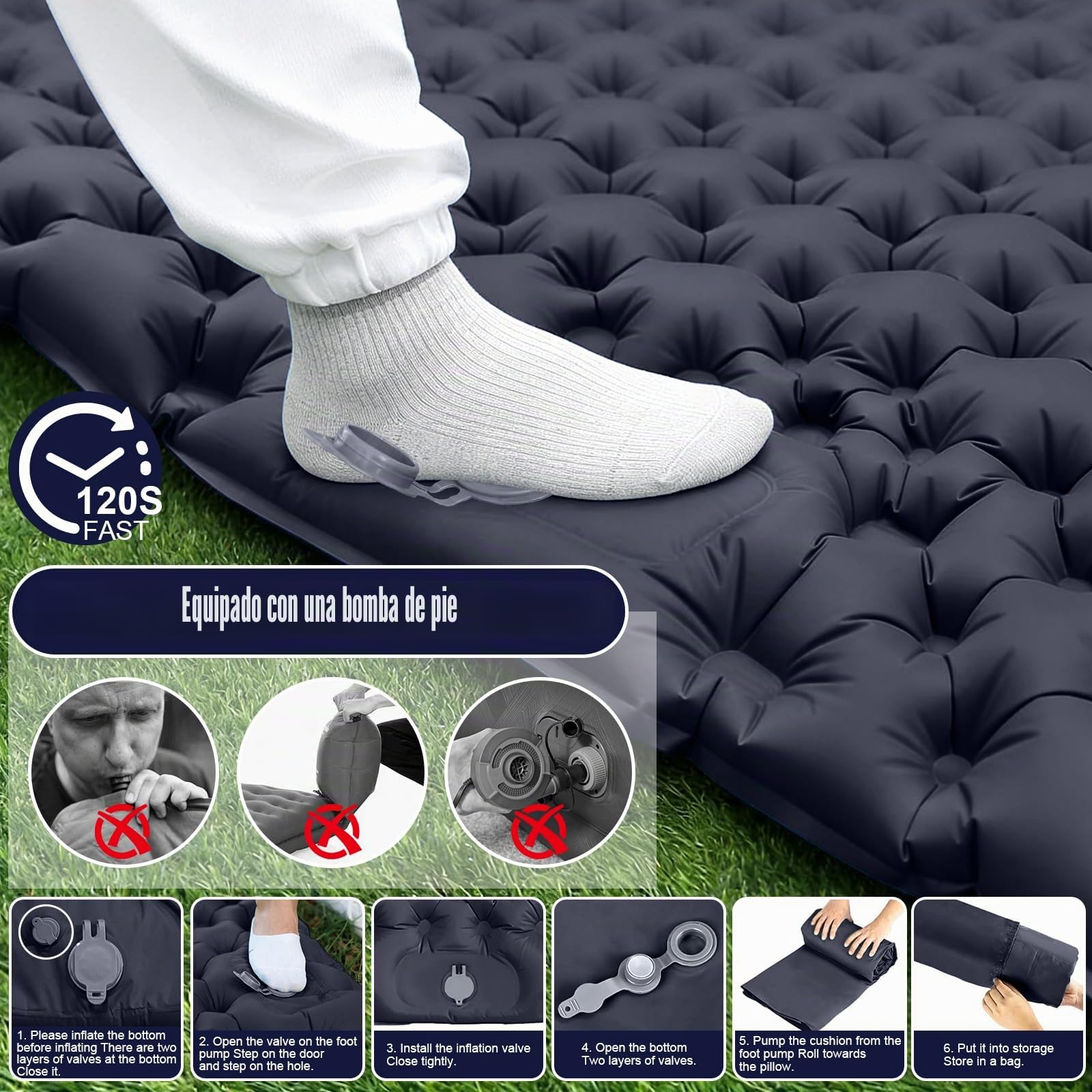 Colchón de Aire Doble Grueso con Bomba de pie,colchoneta para Dormir,Cama Inflable de Camping,Cama para Dormir en el Coche para el hogar,Exterior,para Playa,Senderismo