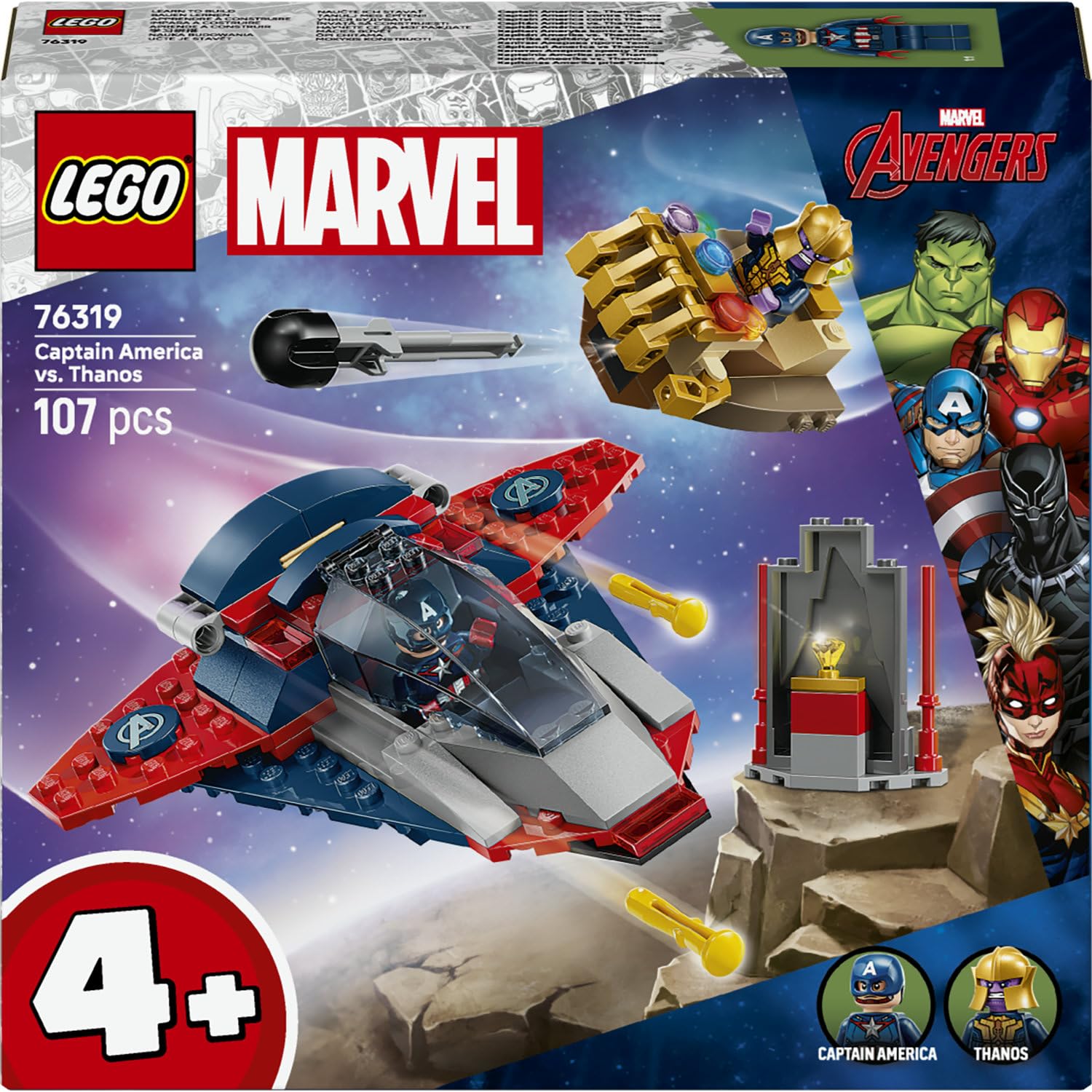 LEGO Marvel Captain America vs. Thanos 76319 | Spielzeug ab 4 Jahren für Jungen & Mädchen, Superhelden Spielset mit Minifiguren, Deko, kreatives Geschenk, 107 Teile