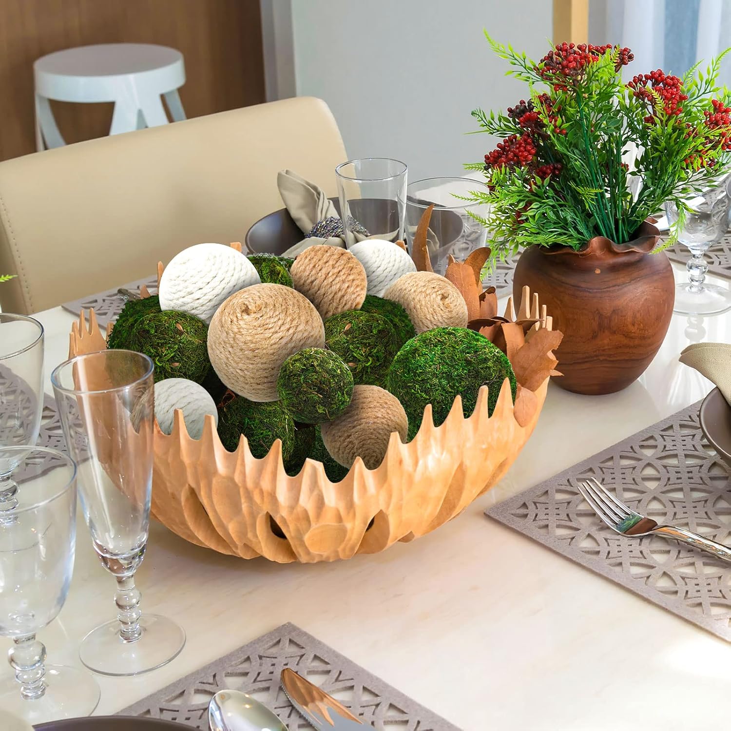 Yunsailing 36 Pcs Moss Decorative Balls for Centerpiece Bowls and Handmade Twine Balls Vase Bowl Filler for Garden Wedding Home Table Decoration, 4 Sizes
