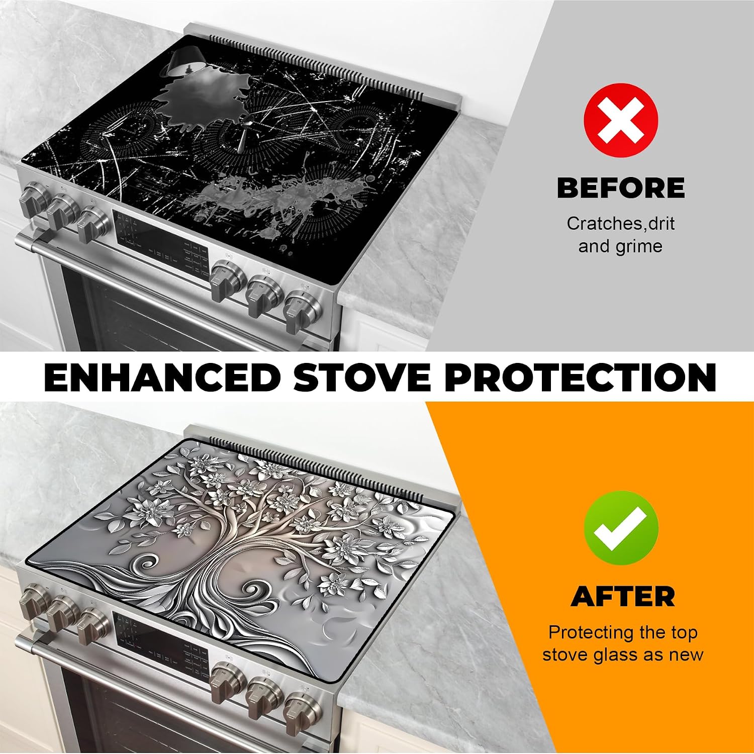 Heat-resistant Stove Top Cover - 28.5" X 20.5" Cooktop Protector Covers, Scratch-resistant Washable Pad Kitchen Countertop Mat (Big tree, 28.5" x 20.5")