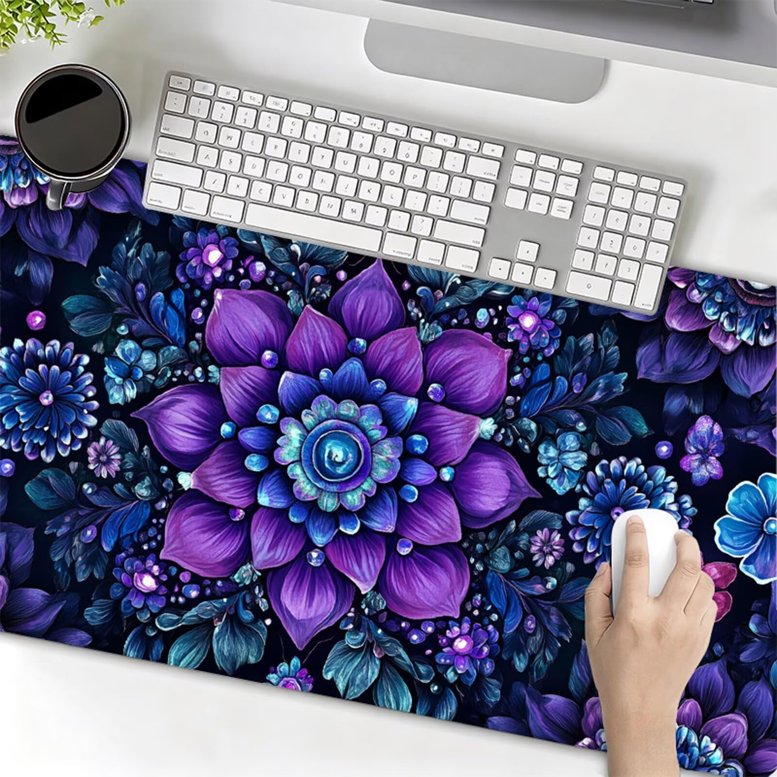 Podkładka pod mysz XXL 1200x600x3mm Podkładka pod mysz Mandala Podkładka pod mysz Czarna poprawia precyzję i szybkość, antypoślizgowe wodoodporne, szyte krawędzie, akcesoria do gier, komputer, prezent