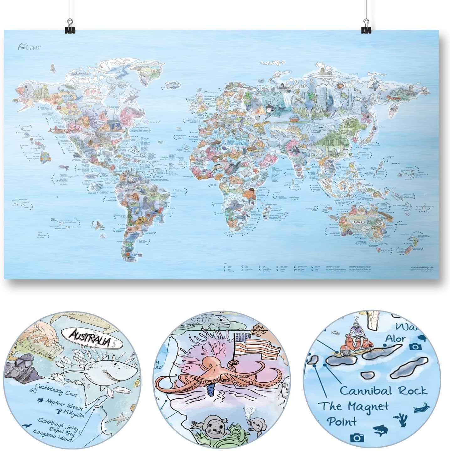 Dive Map | AWESOME MAPS | Discover the Worlds Top 300 spectacular Dive Spots - 97.5 x 56 cm