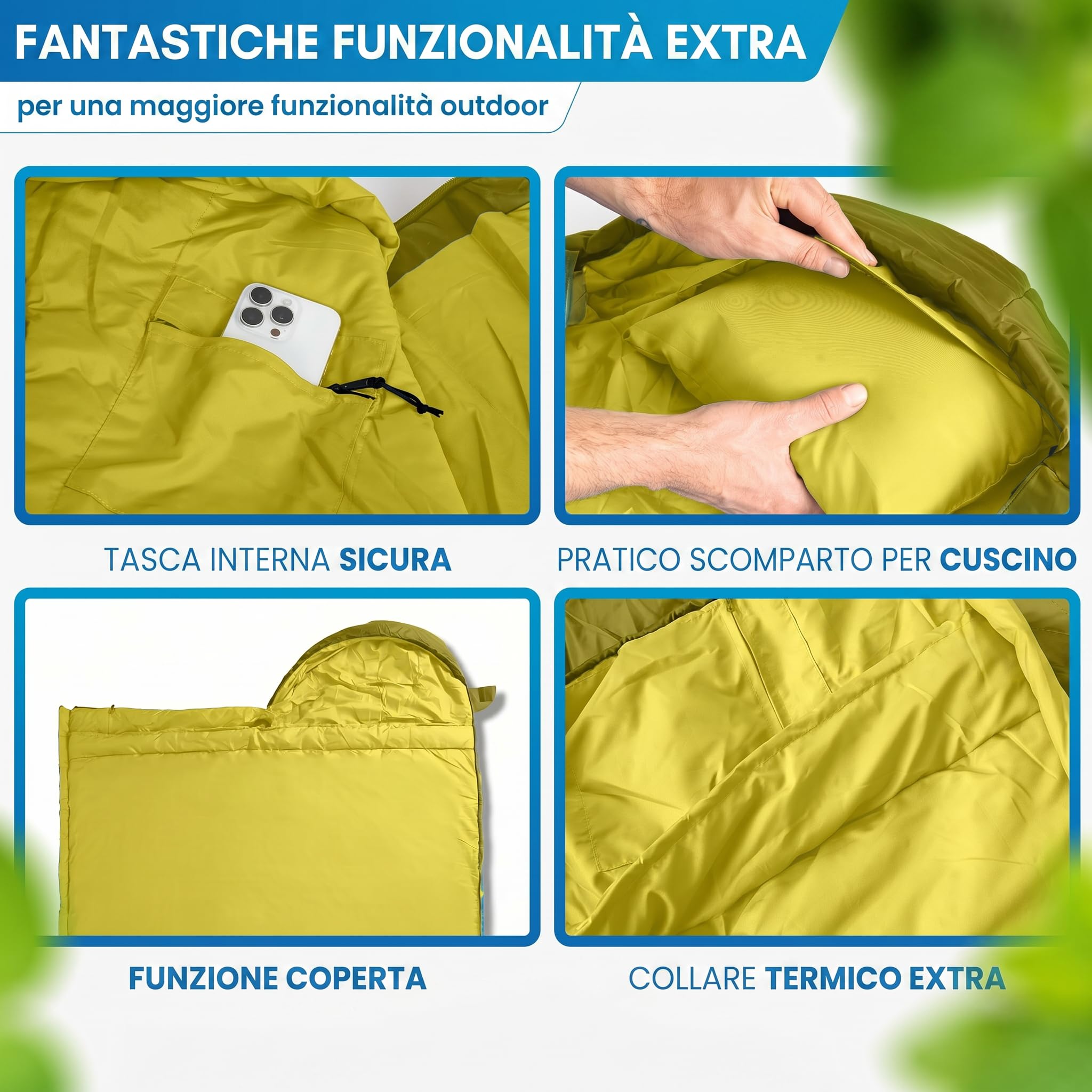 NORDMUT® Sacco a pelo coperta adulto con cerniera YKK a doppio senso – Dimensioni compatte & ultraleggero 1600 g – 3 stagioni (250 GSM) – Sacco a pelo per campeggio, outdoor & festival