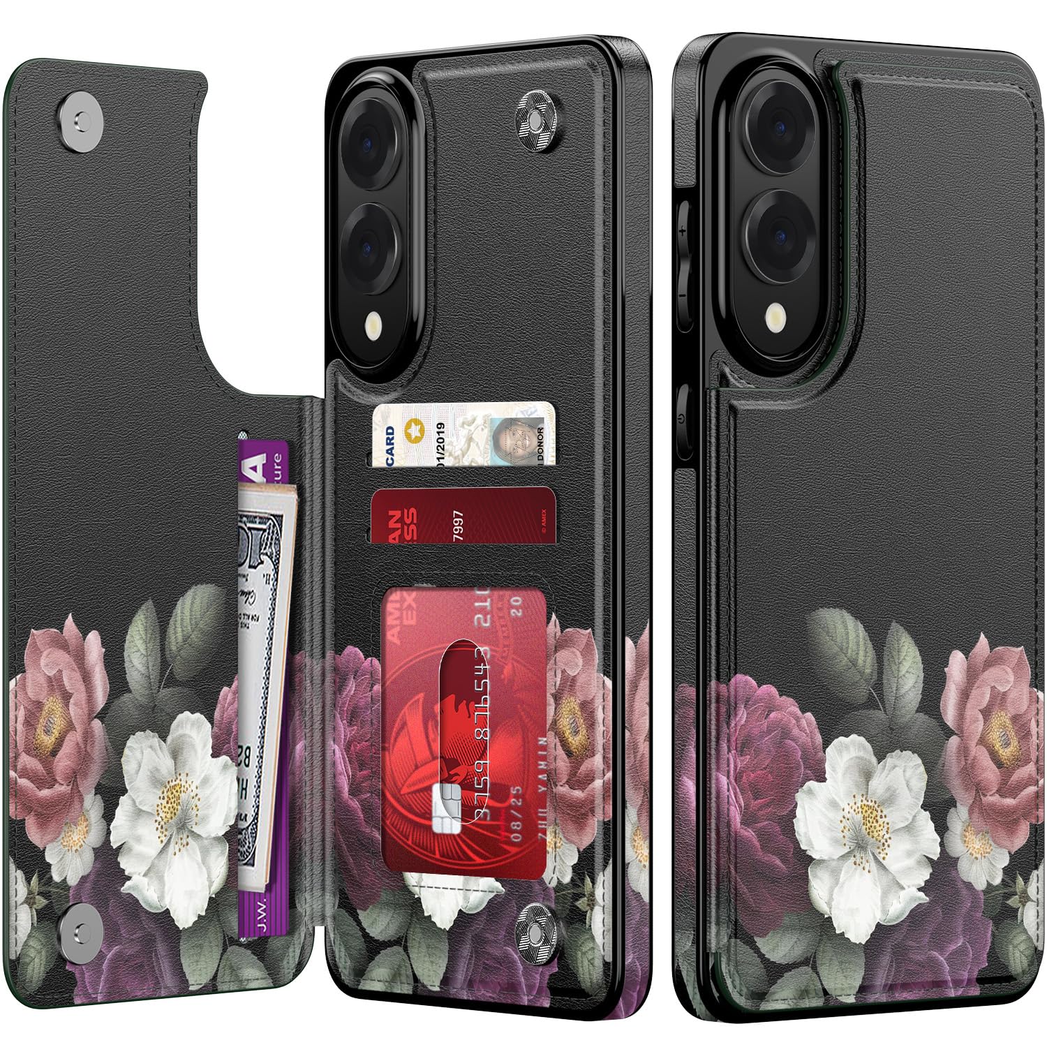 LETO for Samsung Galaxy S25 Edge Wallet Case - Flip Folio Leather Kickstand - Fashionable Flower Designs - Credit Card Holder - Protective Phone Cover