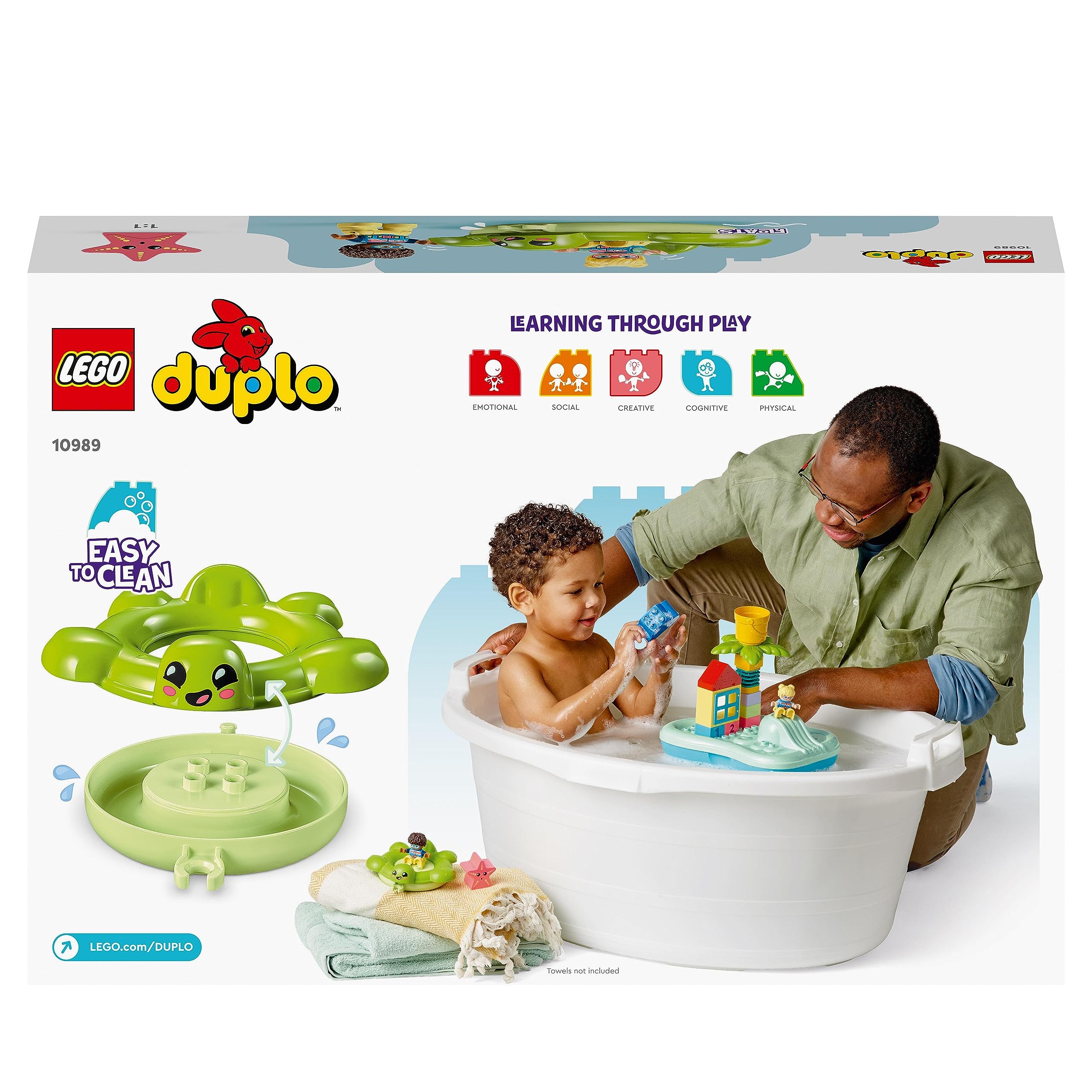 LEGO DUPLO Parco Acquatico, Giochi da Bagnetto per Bambini e Bambine dai 2 Anni in su con Isola Galleggiante, Tartaruga e Stella Marina, Facile da Pulire, Giocattoli per Vasca da Bagno 10989